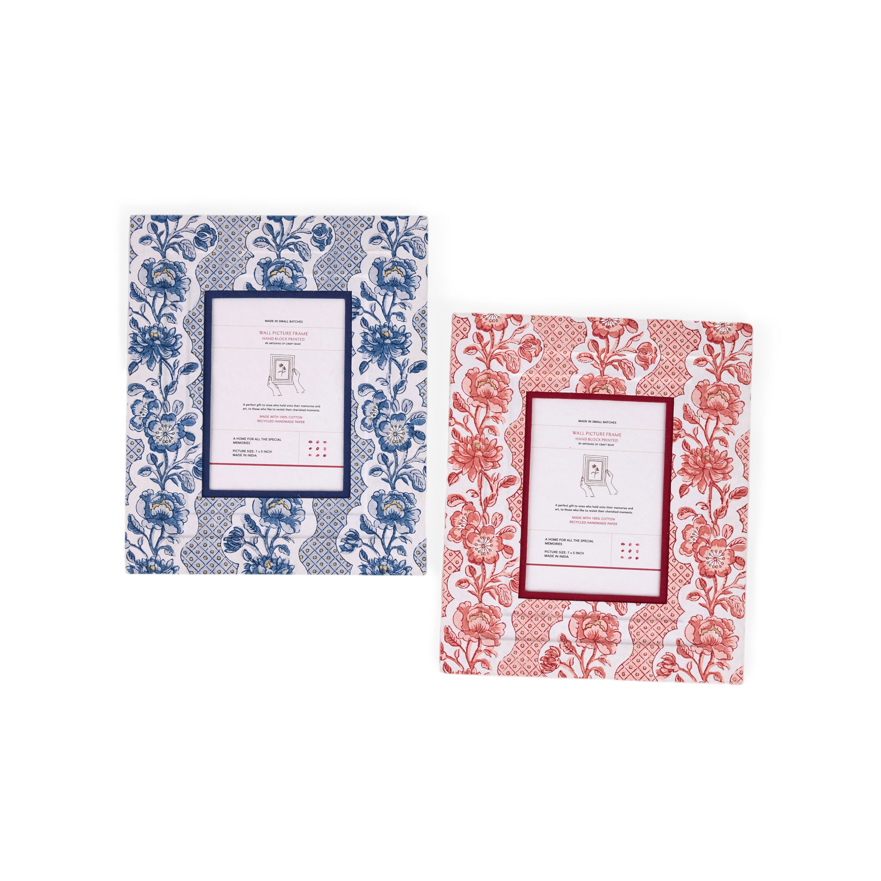 Garnet Red Blooming Trellis – Hand Block Printed Wall Picture Frame (12" x 10", fits 7" x 5" photo)