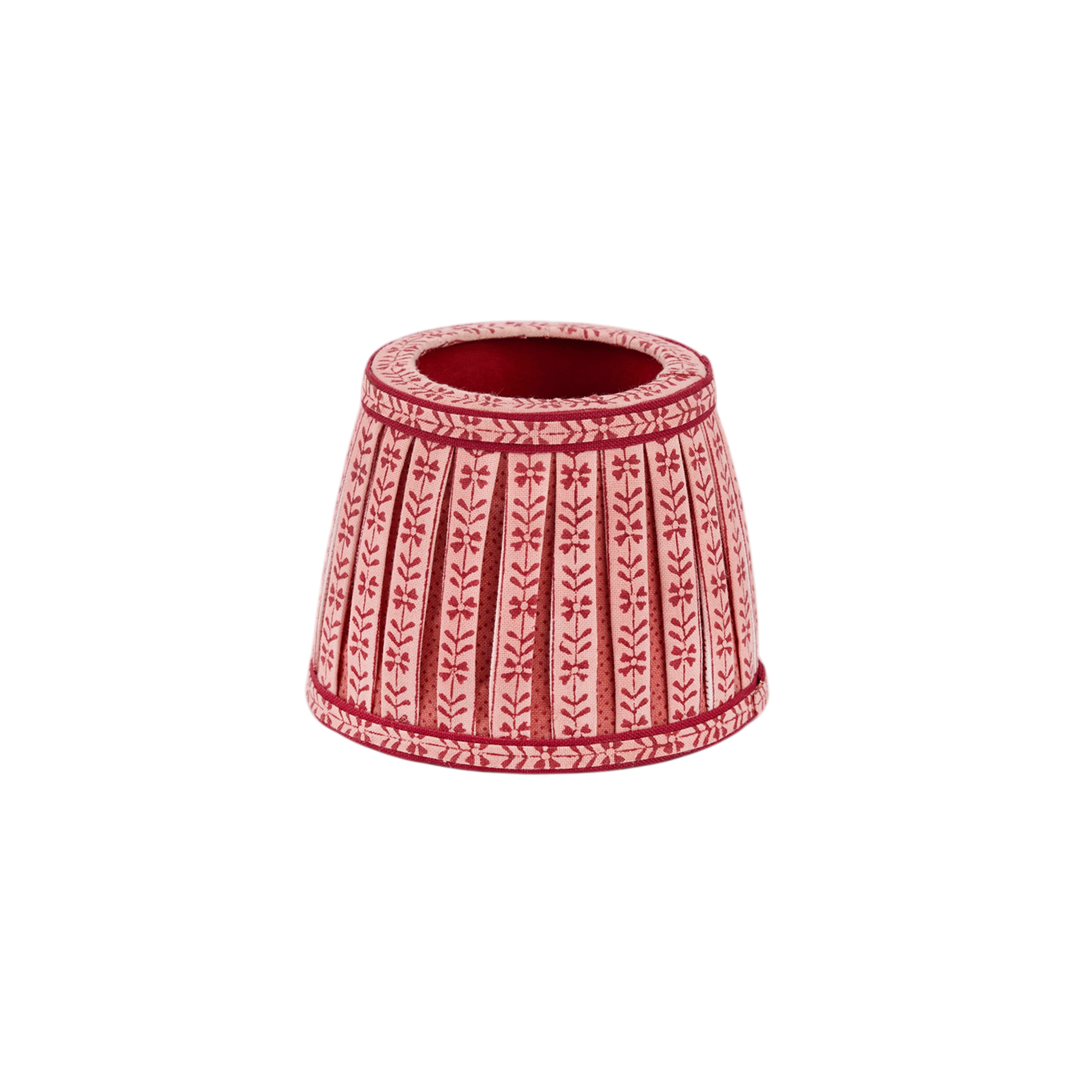 Garnet Red Floral Stripe – Hand Block Printed Lampshade Cover (3.75" H x 4.5" W x 3.5" Ø | 100% Cotton Fabric)