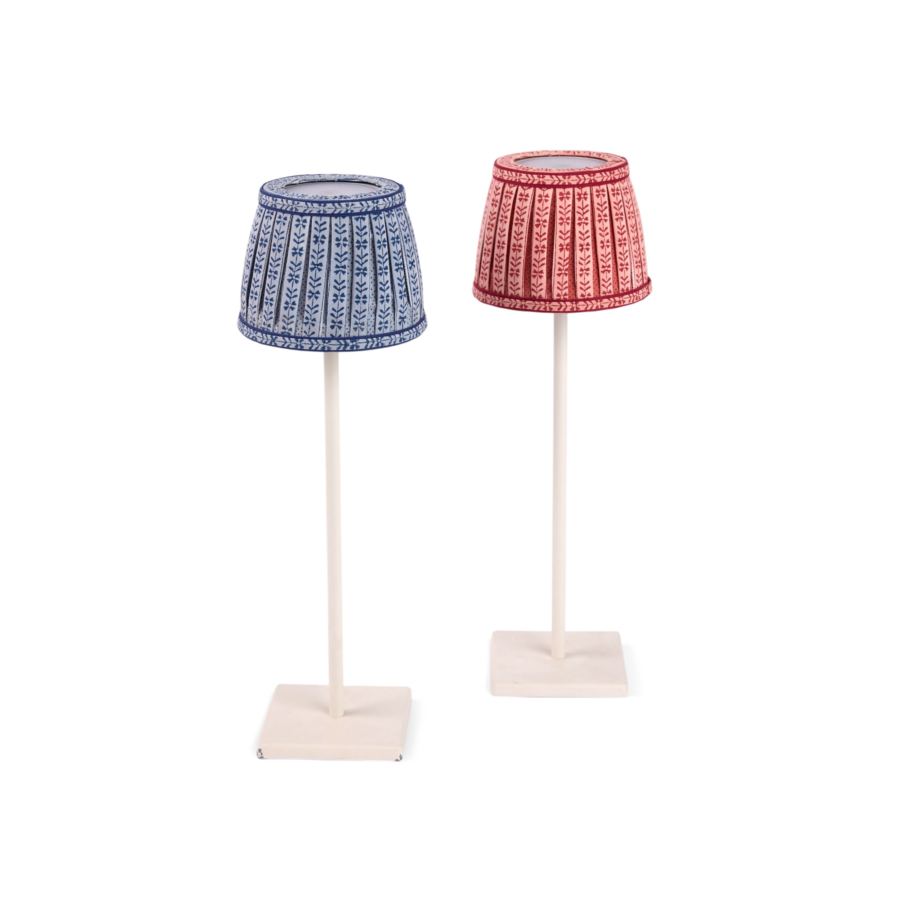 Garnet Red Floral Stripe – Hand Block Printed Lampshade Cover (3.75" H x 4.5" W x 3.5" Ø | 100% Cotton Fabric)