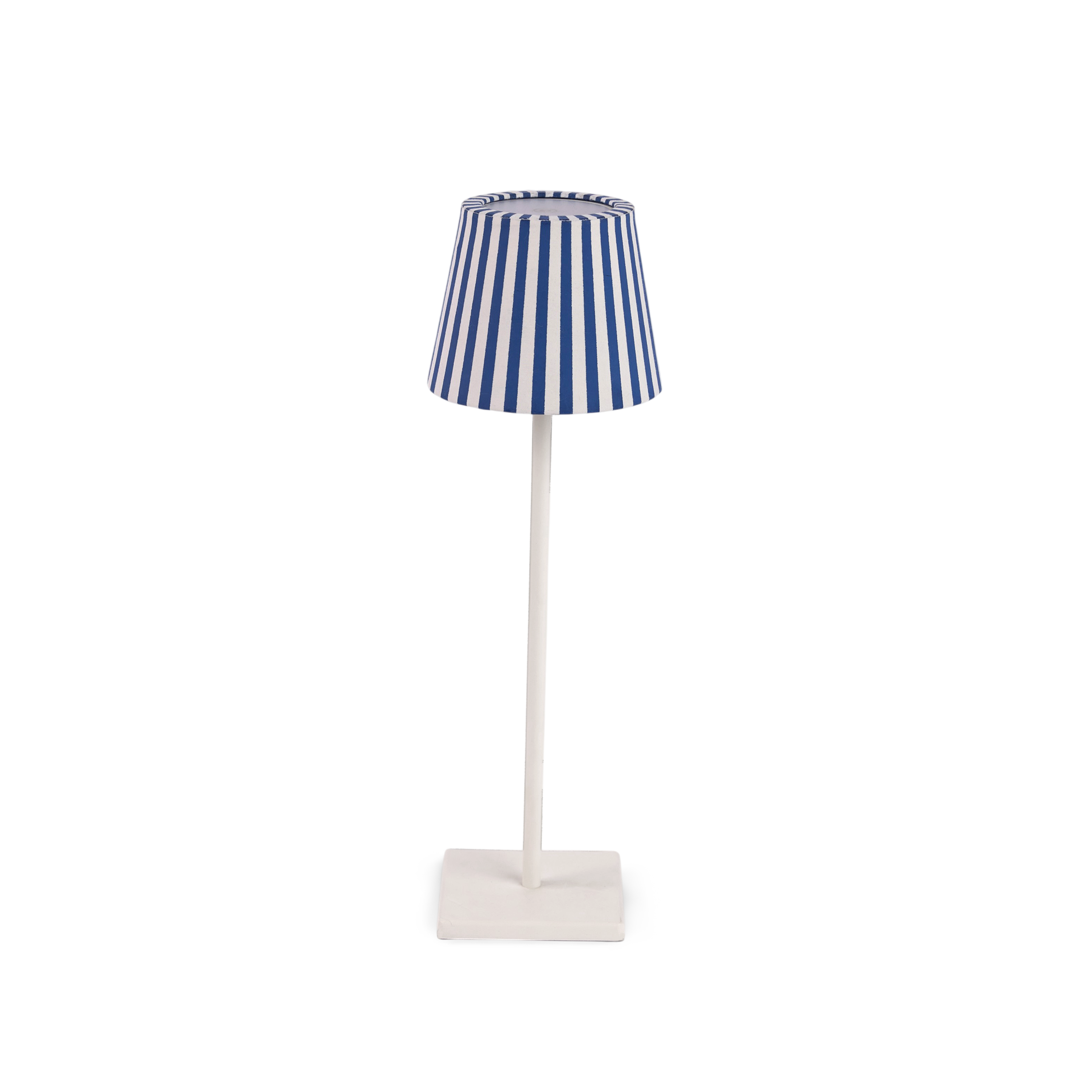 Harbor Blue Bengal Stripe – Hand Block Printed Lampshade Cover (3.75" H x 4.5" W x 3.5" Ø | 100% Recycled Cotton Handmade Paper)
