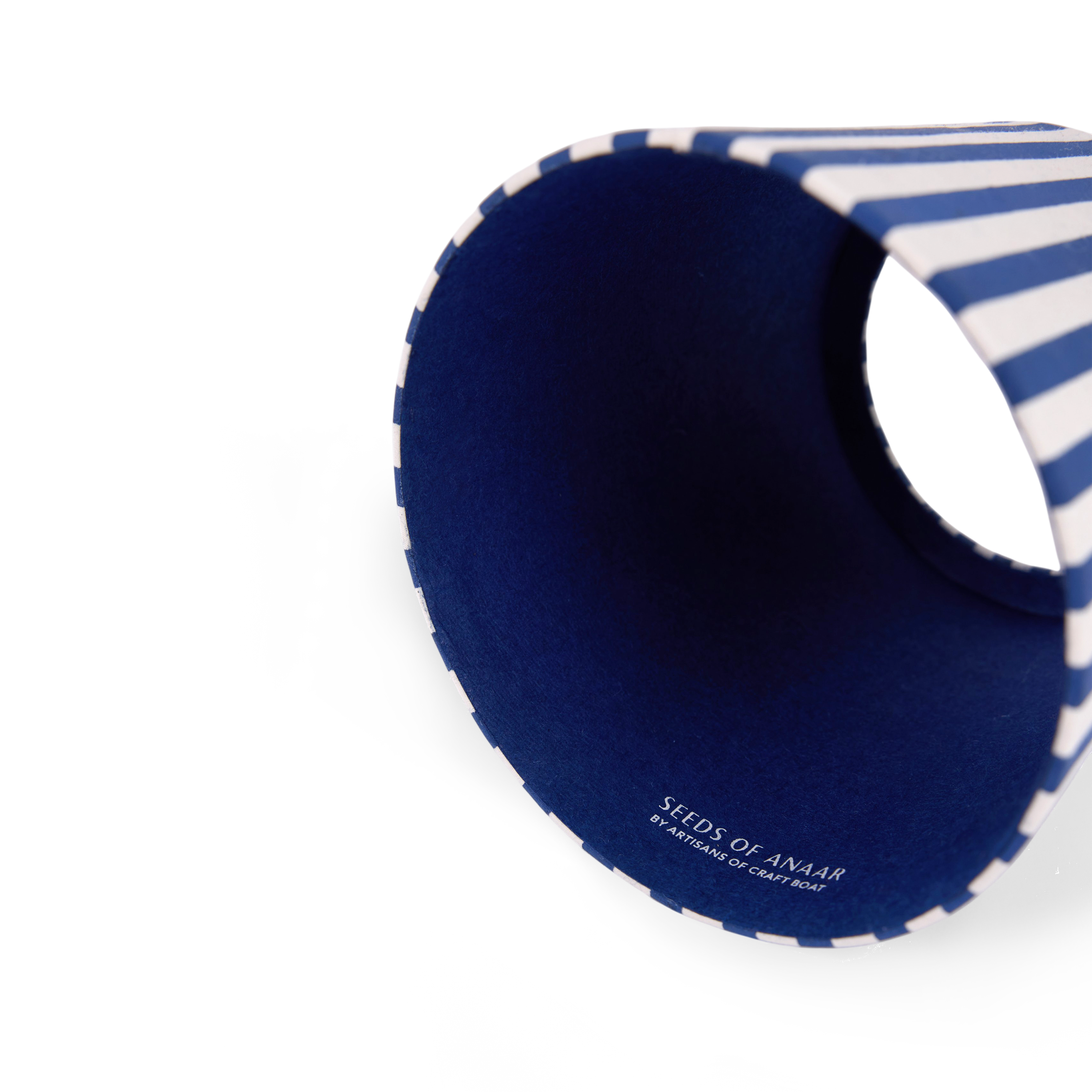 Harbor Blue Bengal Stripe – Hand Block Printed Lampshade Cover (3.75" H x 4.5" W x 3.5" Ø | 100% Recycled Cotton Handmade Paper)