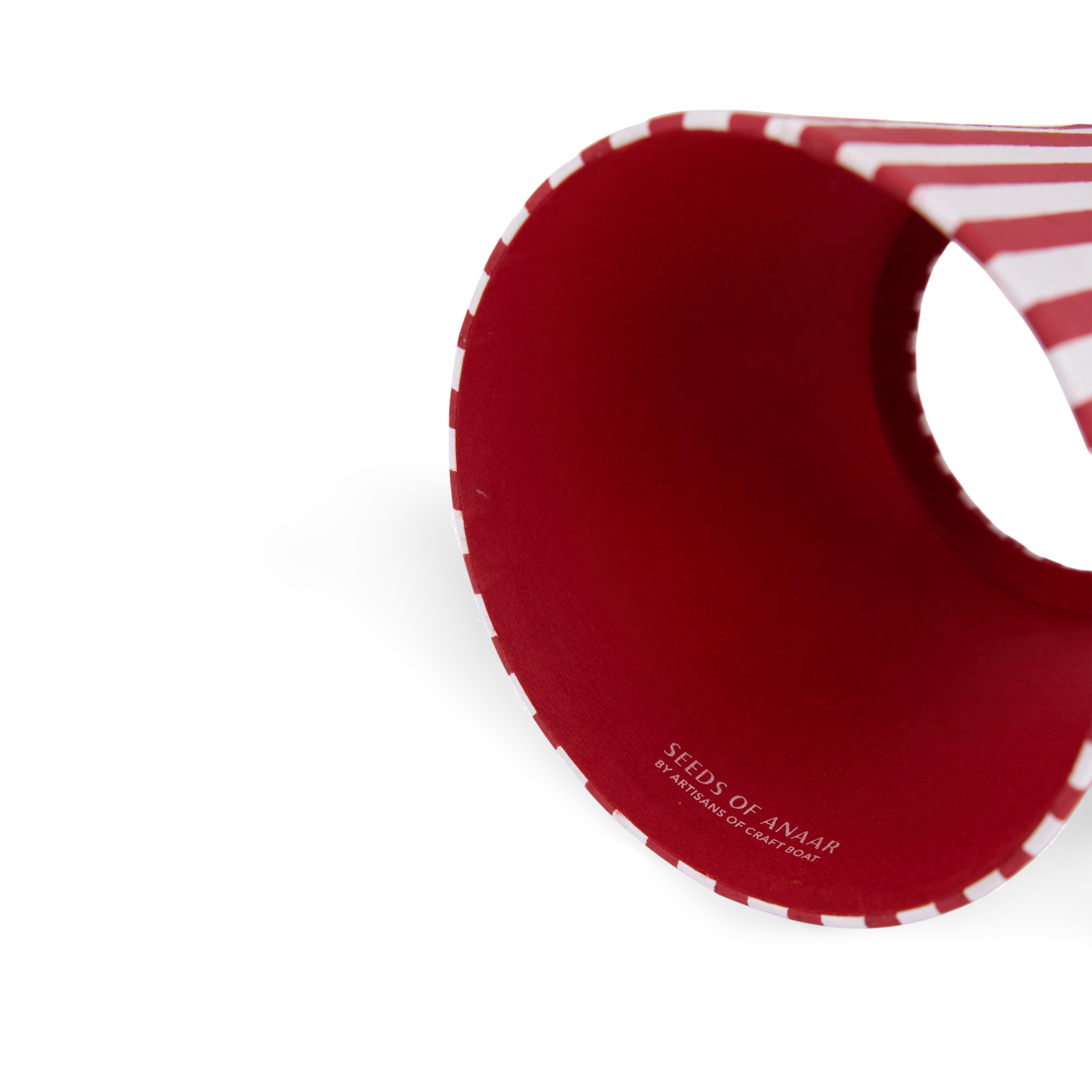 Garnet Red Bengal Stripe – Hand Block Printed Lampshade Cover (3.75" H x 4.5" W x 3.5" Ø | 100% Recycled Cotton Handmade Paper)