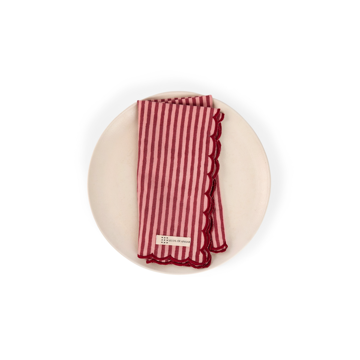 Garnet Red Classic Stripe – Hand Embroidery Printed Cotton Napkin (Set of 2) (18" x 18")