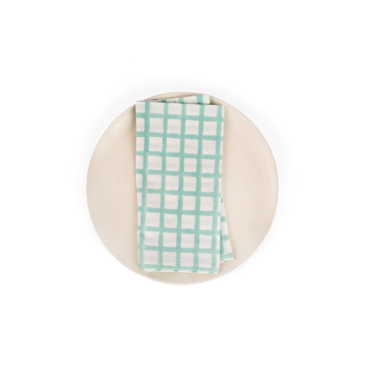 Celadon Green Graph Checks – Hand Block Printed Cotton Napkin (Set of 2) (18" x 18")