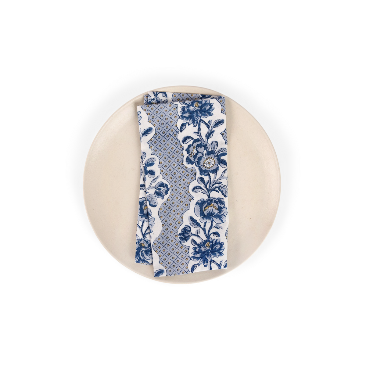 Harbor Blue Blooming Trellis – Hand Block Printed Cotton Napkin (Set of 2) (18" x 18")