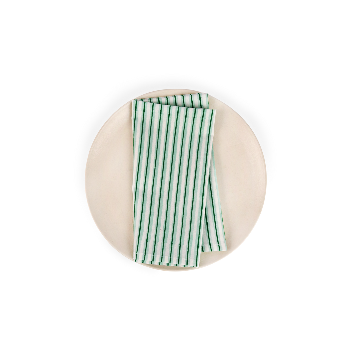 Celadon Green Shadow Stripe – Hand Block Printed Cotton Napkin (Set of 2) (18" x 18")