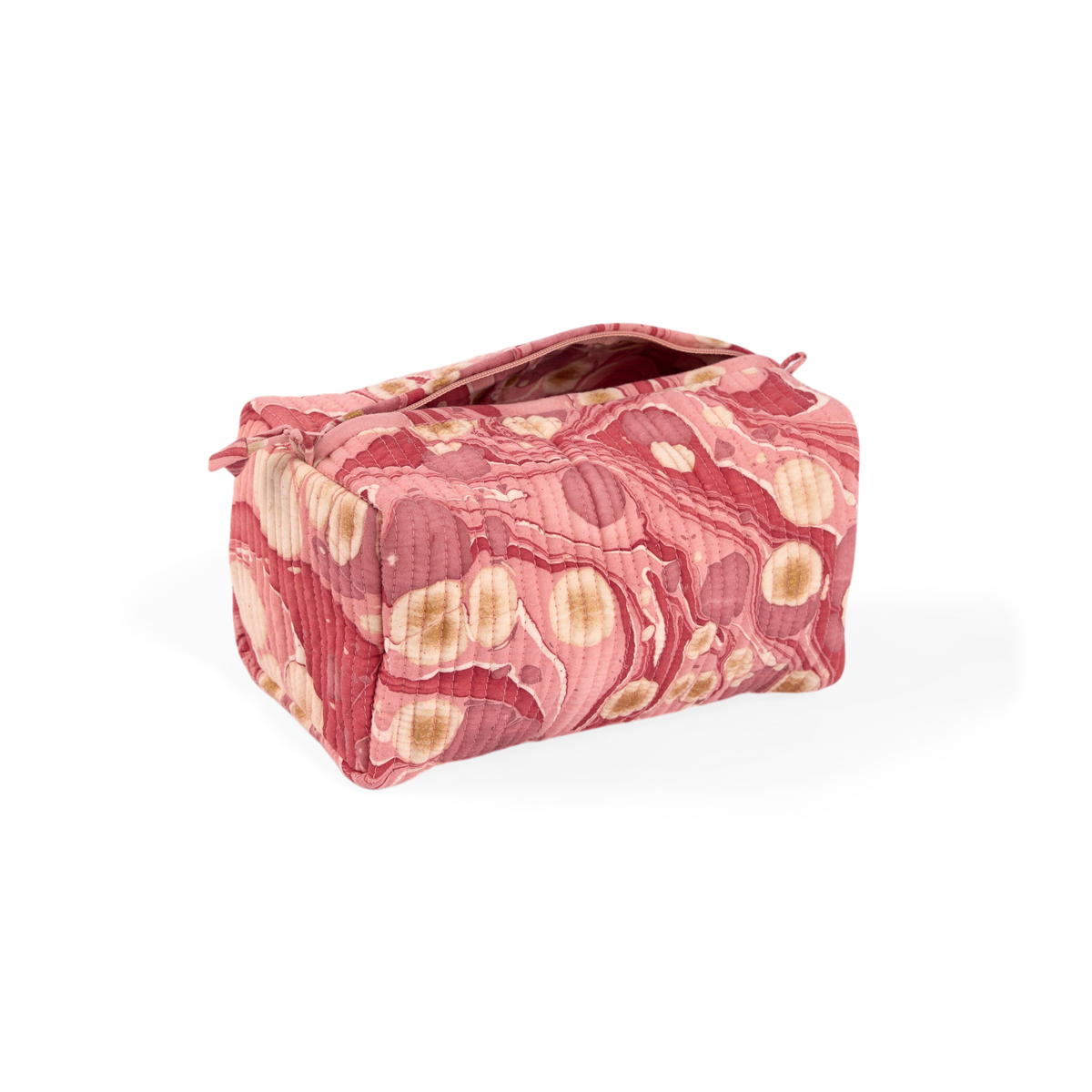 Garnet Red Pebble – Hand Marbled Quilted Beauty Bag (Medium – 8.5" x 4" x 3.5")
