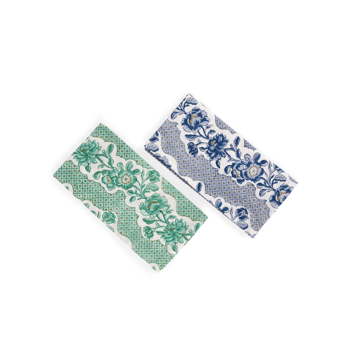 Celadon Green Blooming Trellis – Hand Block Printed Cotton Napkin (Set of 2) (18" x 18")
