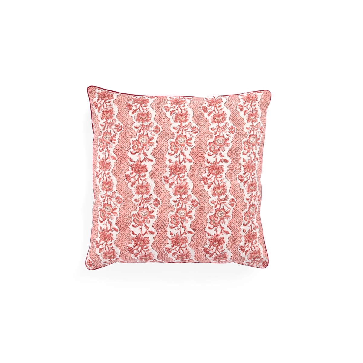 Garnet Red Blooming Trellis – Hand Block Printed Cotton Pillow Cover (20" x 20")