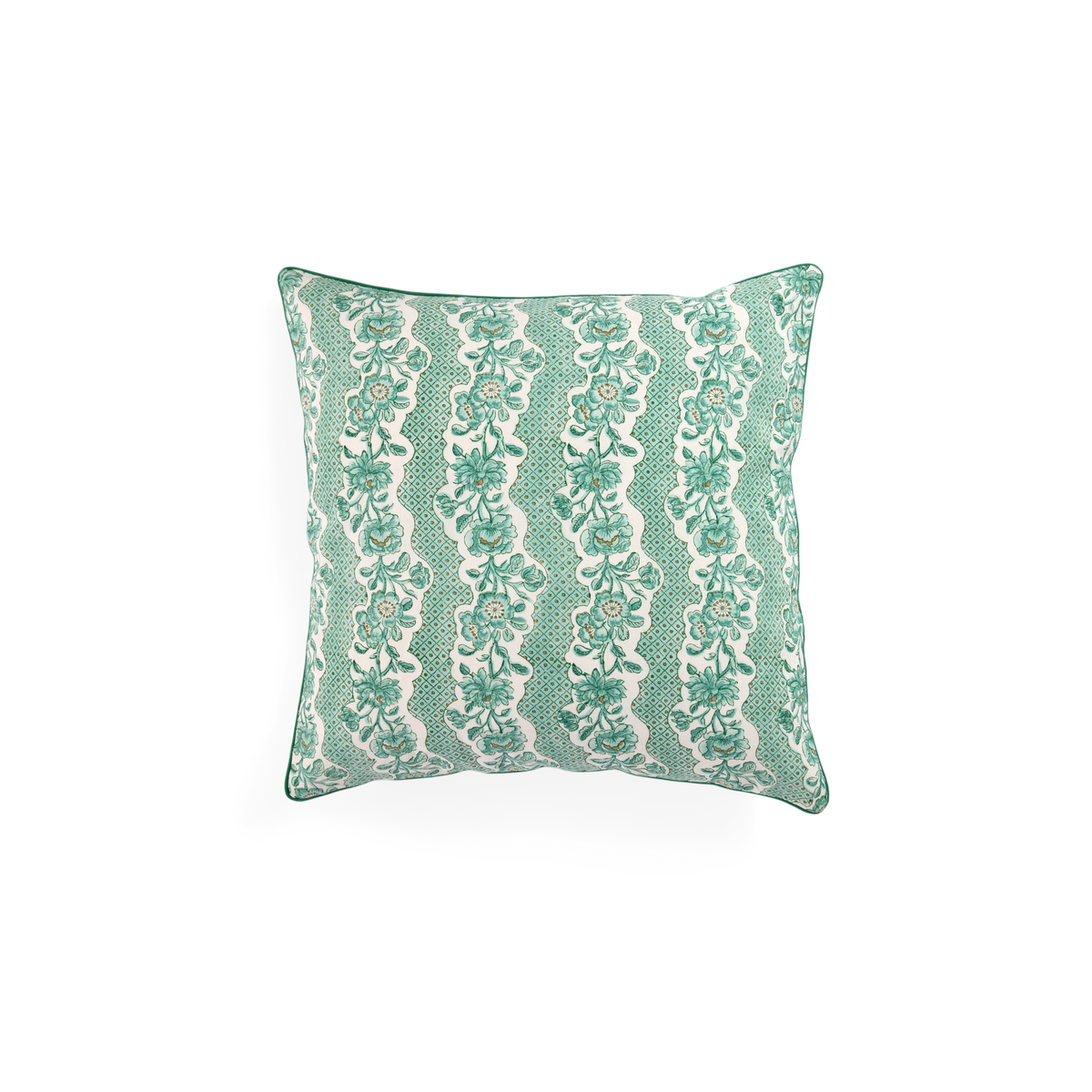 Celadon Green Blooming Trellis – Hand Block Printed Cotton Pillow Cover (20" x 20")