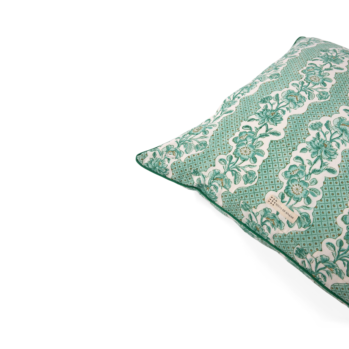 Celadon Green Blooming Trellis – Hand Block Printed Cotton Pillow Cover (20" x 20")