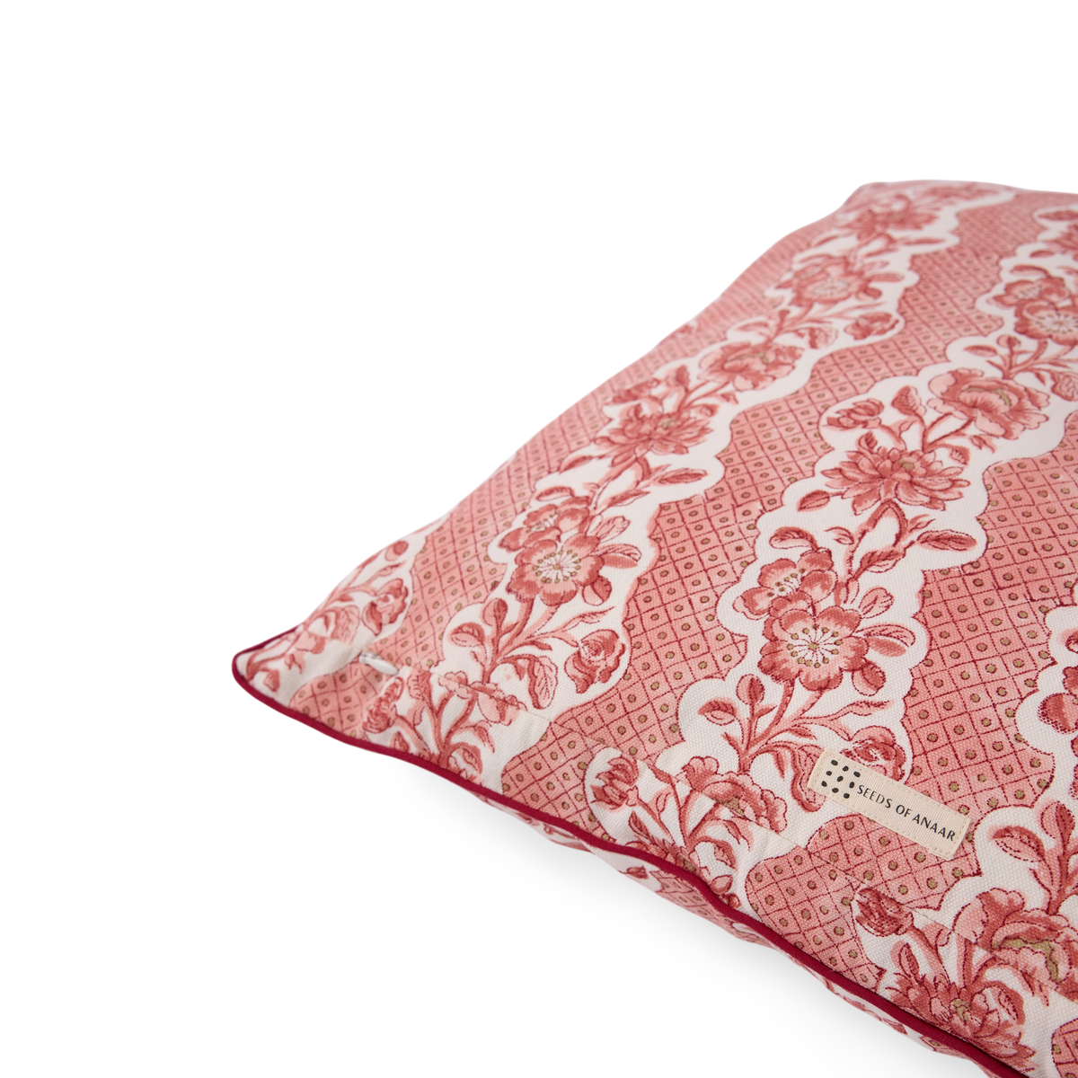 Garnet Red Blooming Trellis – Hand Block Printed Cotton Pillow Cover (20" x 20")
