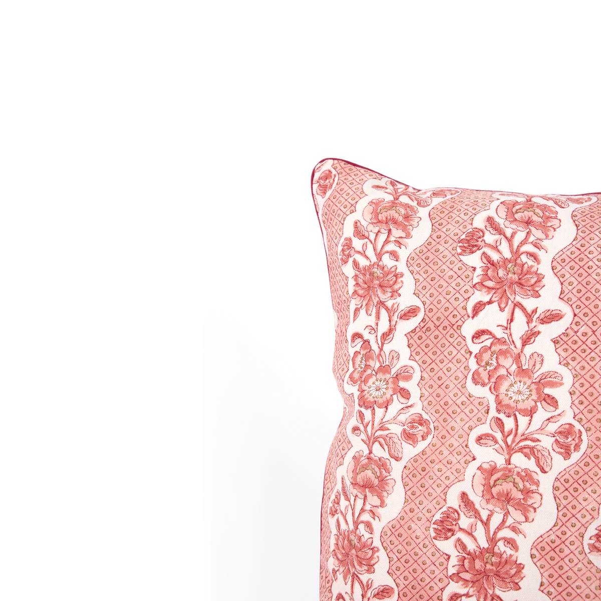 Garnet Red Blooming Trellis – Hand Block Printed Cotton Pillow Cover (20" x 20")