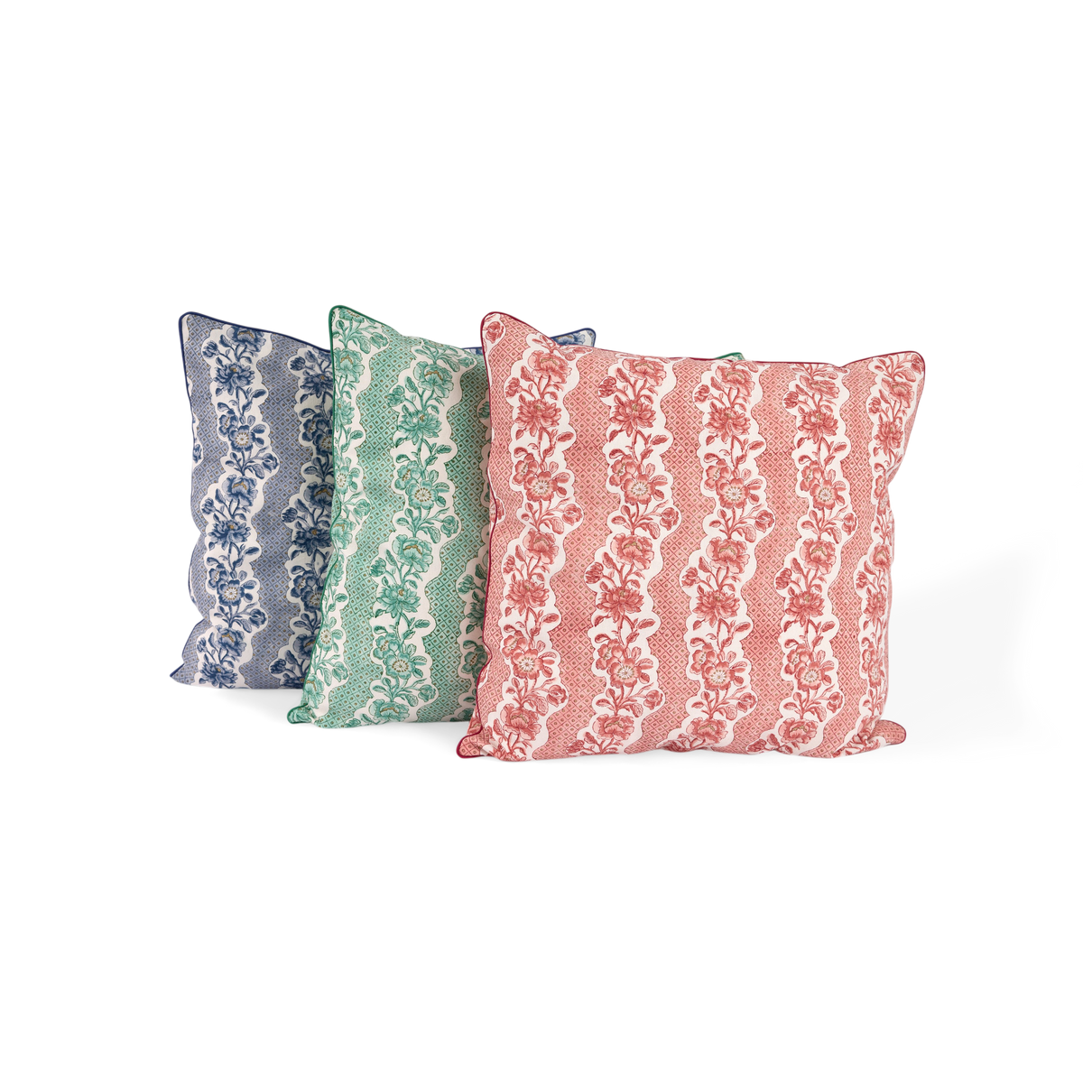 Celadon Green Blooming Trellis – Hand Block Printed Cotton Pillow Cover (20" x 20")