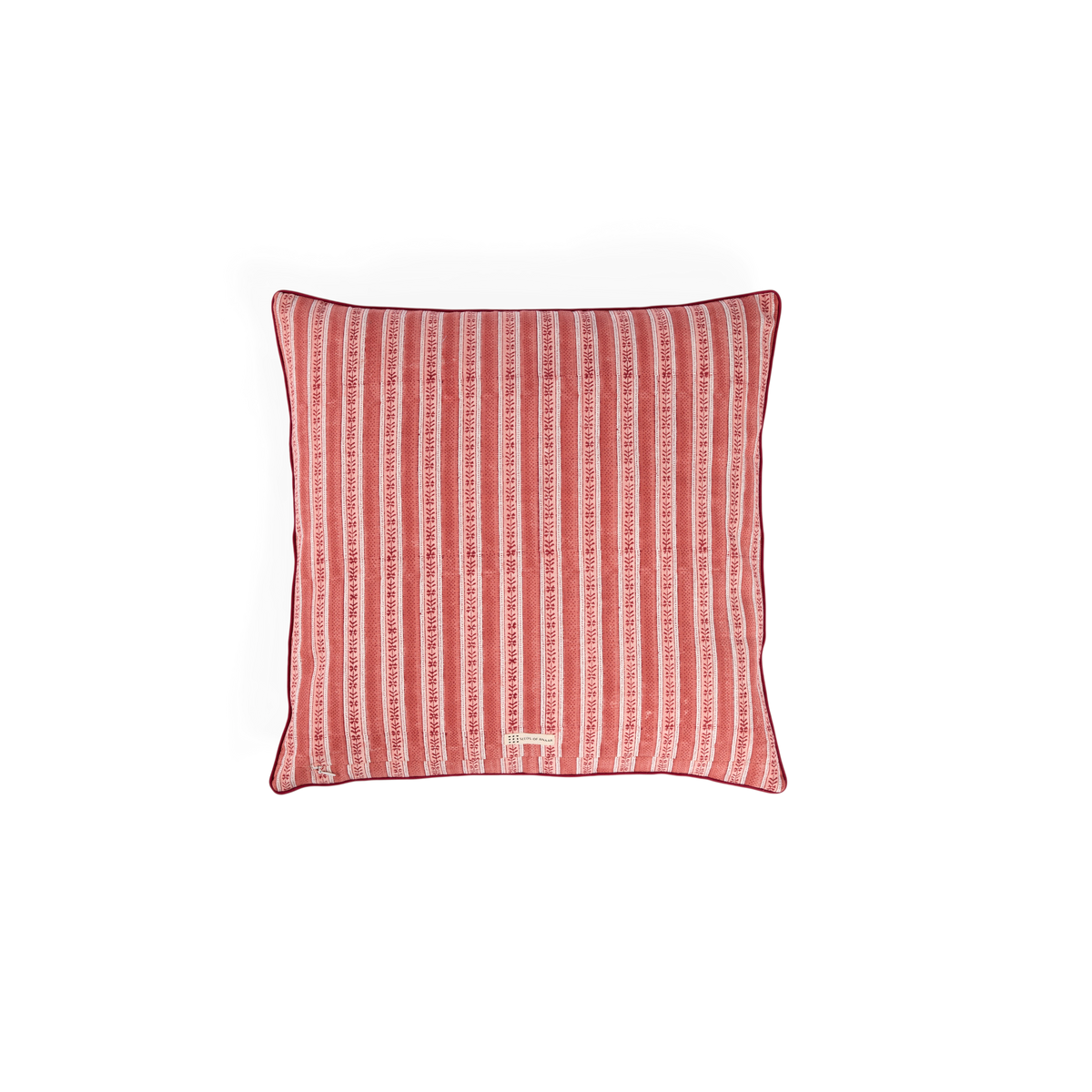 Garnet Red Floral Stripe – Hand Block Printed Cotton Pillow Cover (20" x 20")