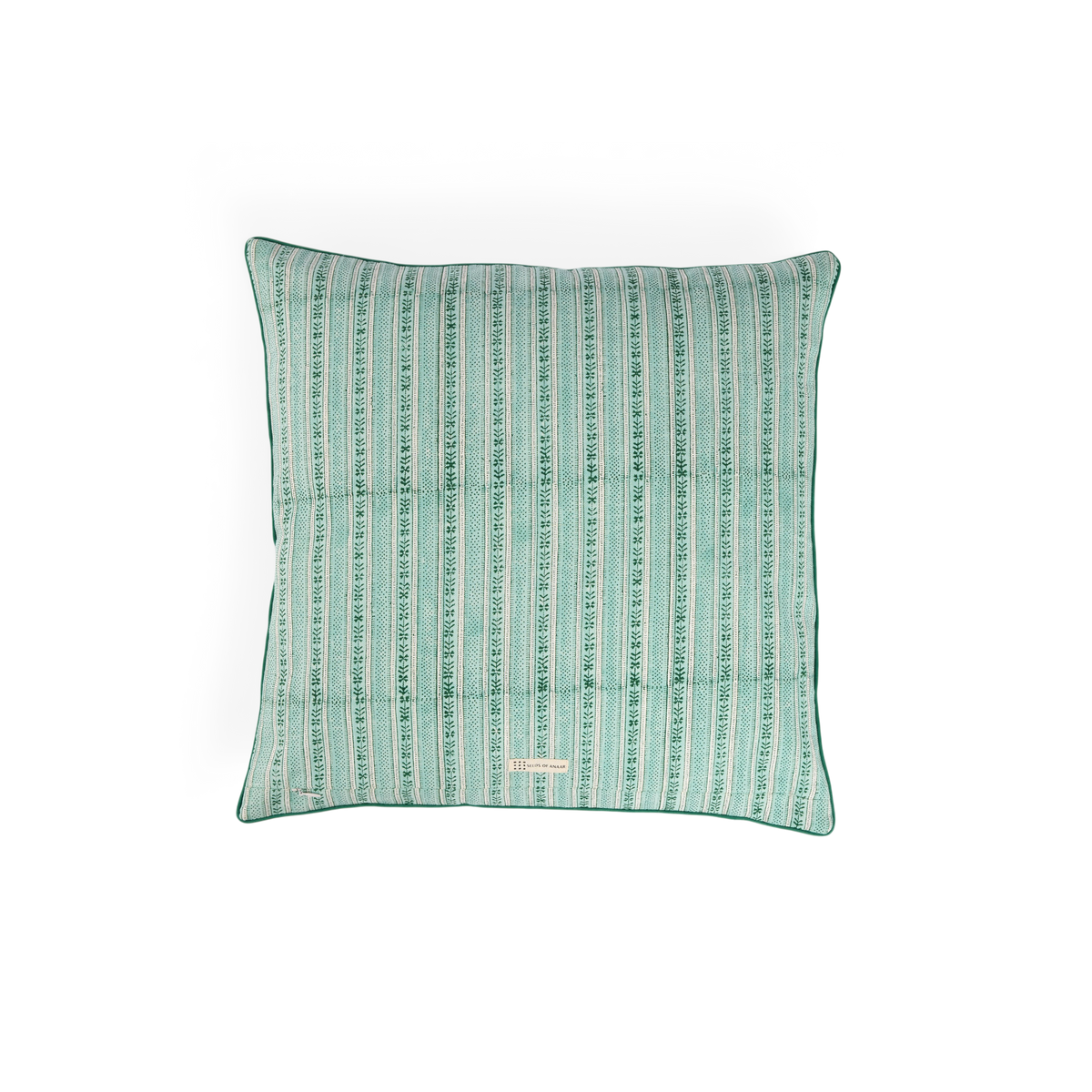 Celadon Green Floral Stripe – Hand Block Printed Cotton Pillow Cover (20" x 20")