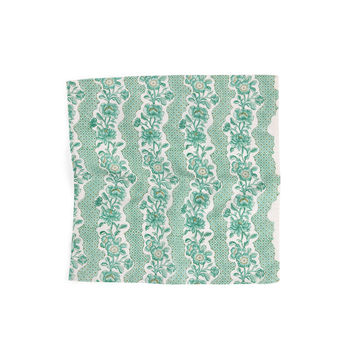 Celadon Green Blooming Trellis – Hand Block Printed Cotton Napkin (Set of 2) (18" x 18")