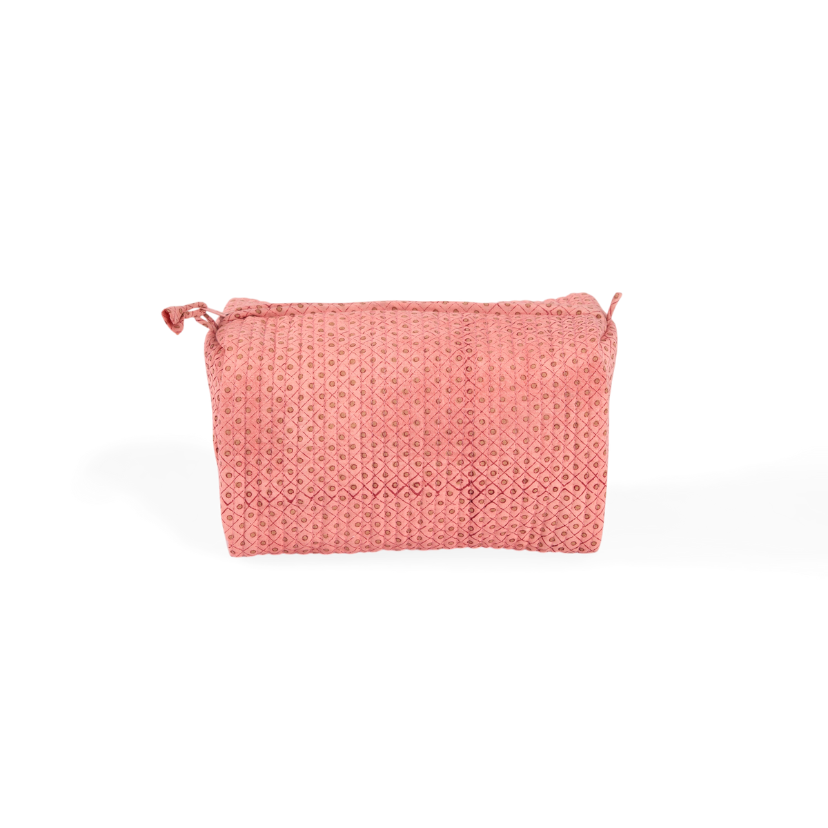 Garnet Red Dot & Grid – Hand Block Printed Quilted Beauty Bag (Medium – 8.5" x 4" x 3.5")