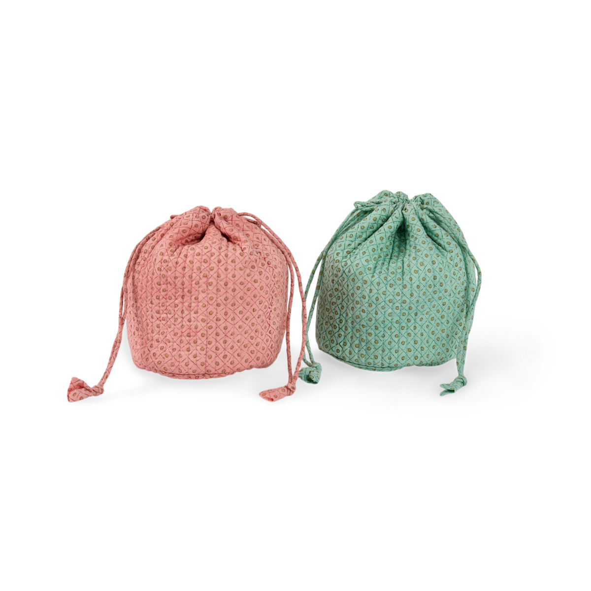 Celadon Geen Dot & Grid – Hand Block Printed Quilted Pouch (Jewelry & Beauty Organizer)