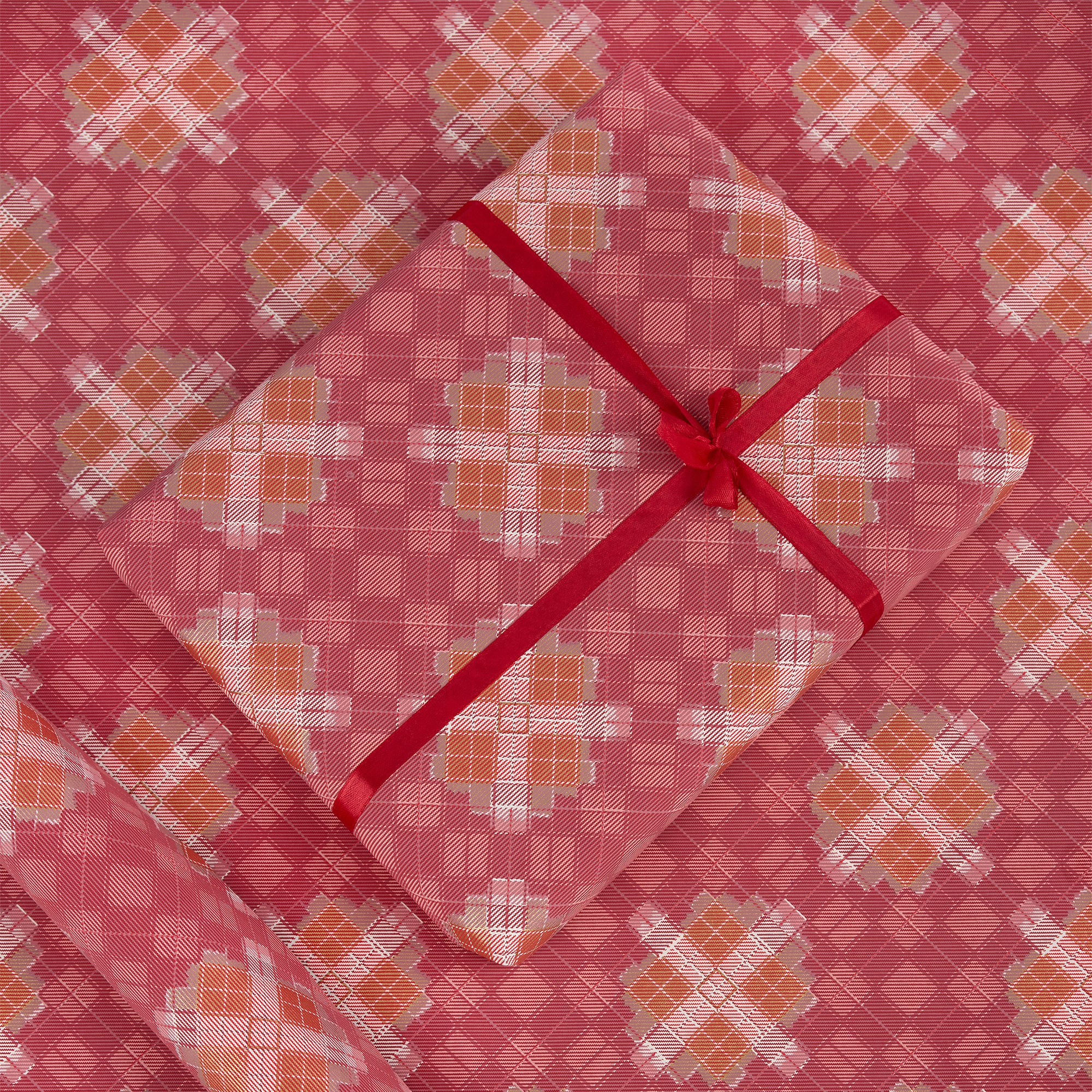 Garnet Red Plaid – Hand Printed Wrapping Paper Sheet ( 21" x 29" | 100% Recycled Cotton Paper)