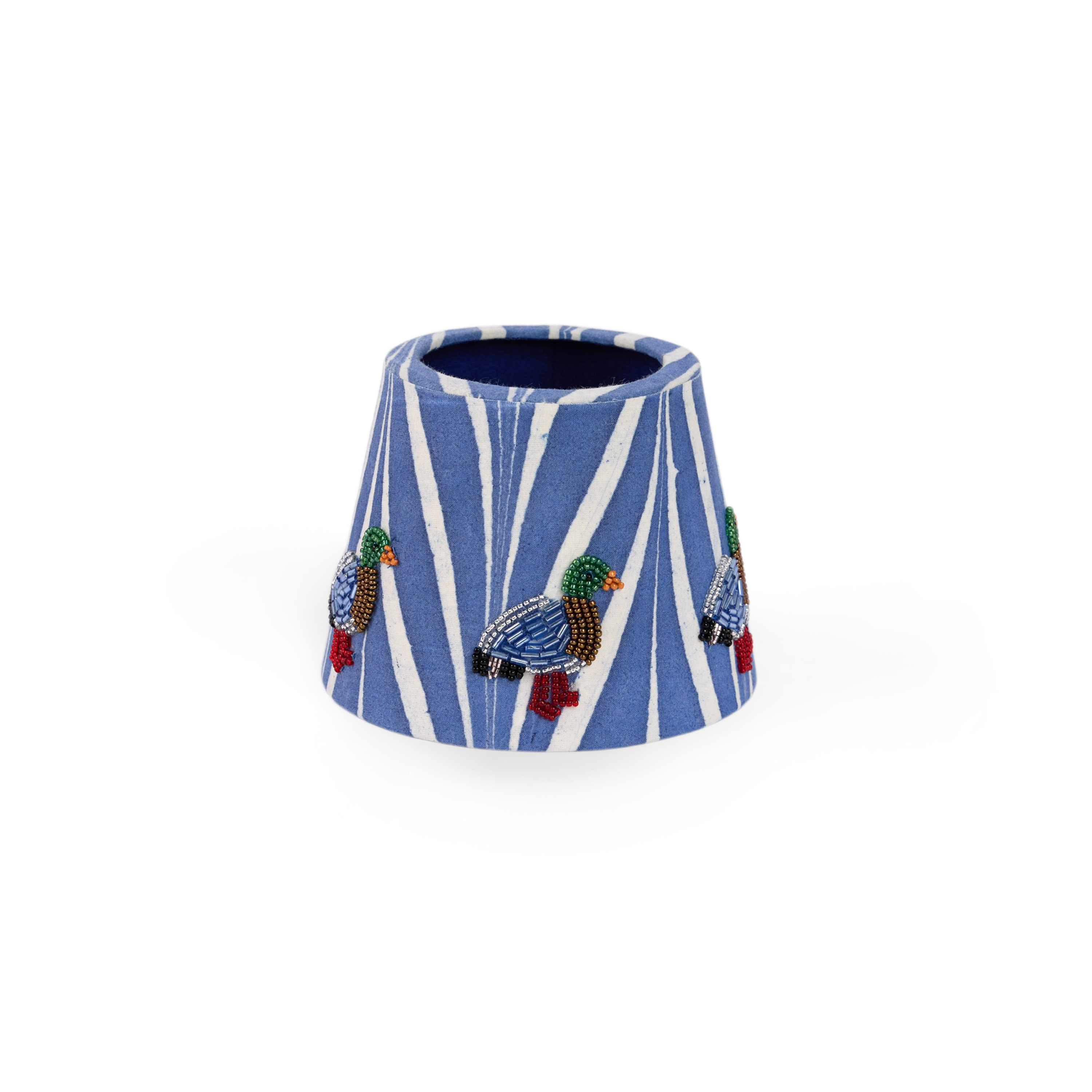 Harbor Blue Banyan – Hand Embroidered Lampshade Cover (3.75” H x 4.5” W x 3.5” Ø | 100% Cotton Fabric)