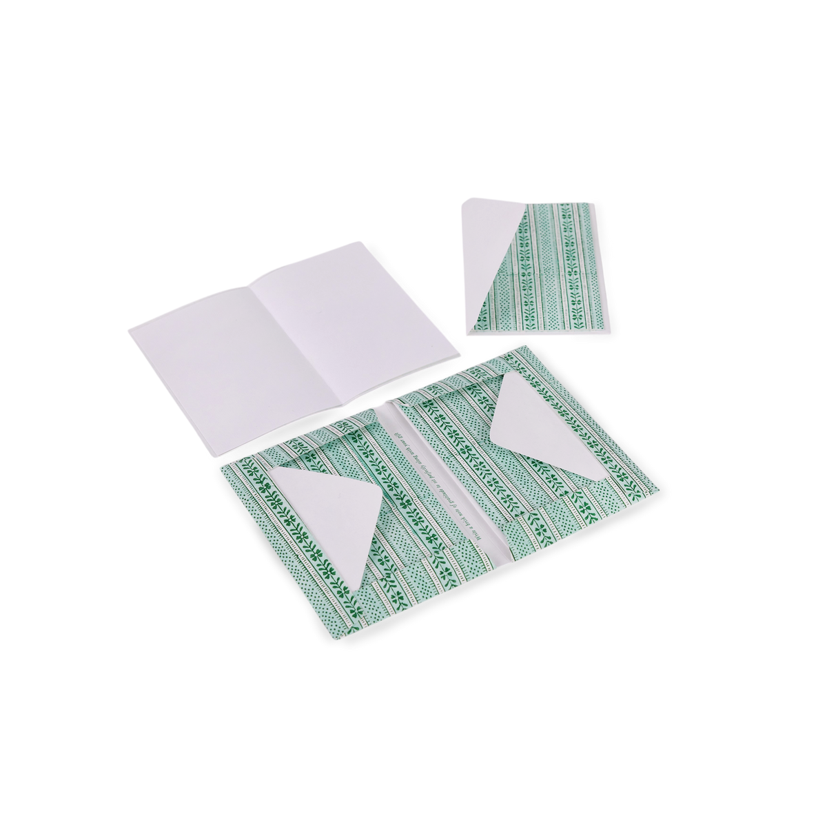 Celadon Green Floral Stripe – Hand Block Printed Greeting Card Folder Set (6” x 4” | 100% Recycled Cotton Paper)