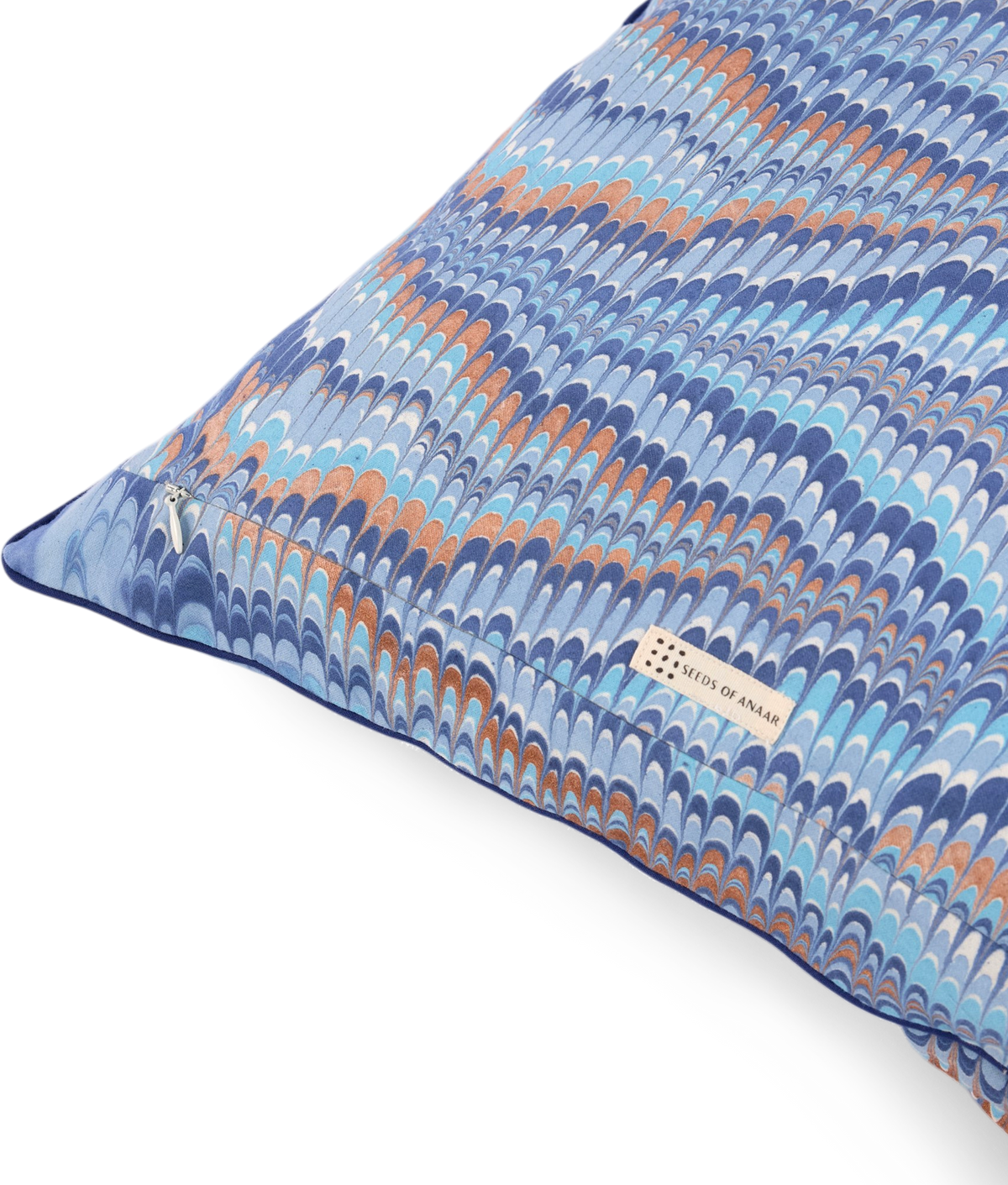 Harbor Blue Mountain – Hand Marbled Cotton Cushion Cover (18" x 18")