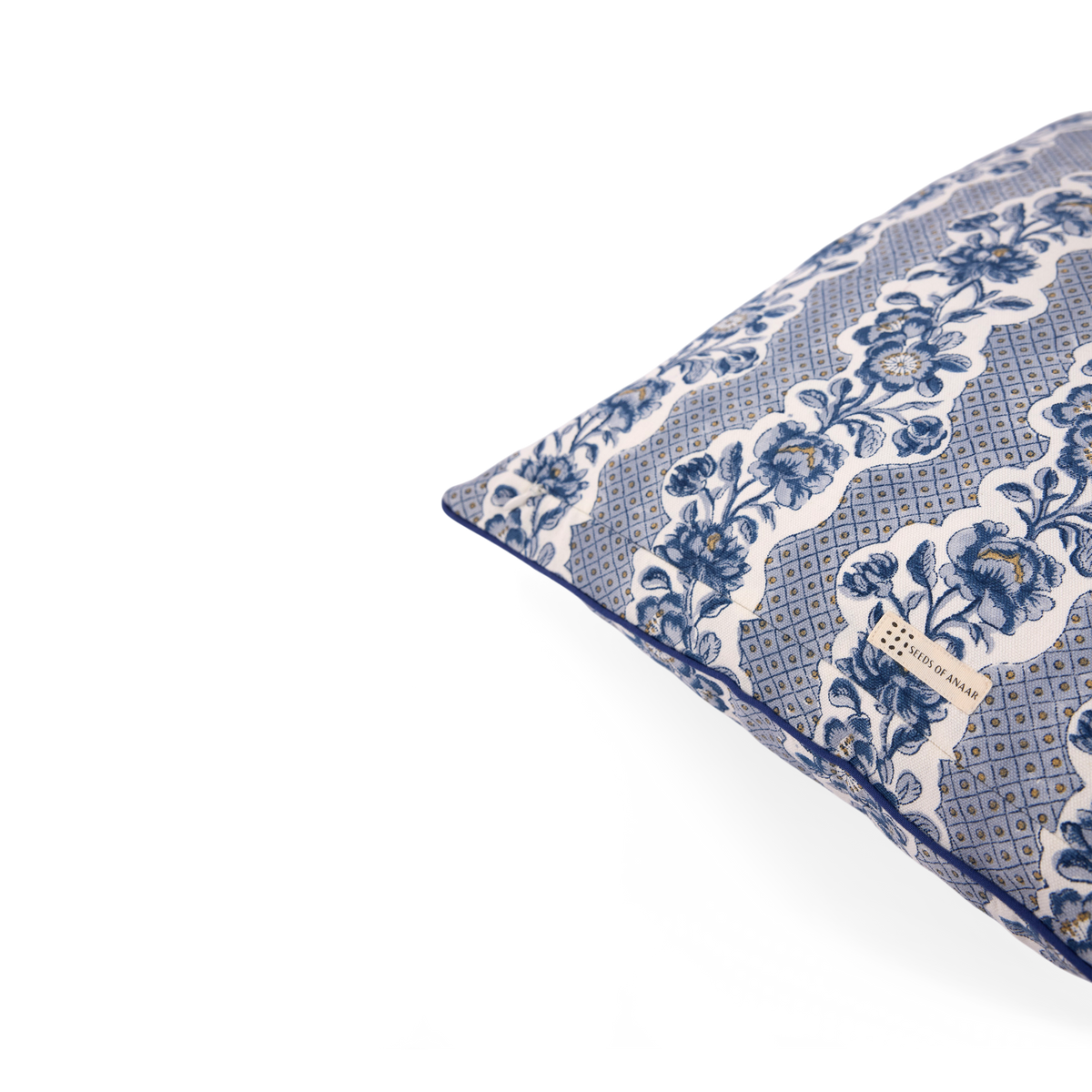 Harbor Blue Blooming Trellis – Hand Block Printed Cotton Pillow Cover (20" x 20")