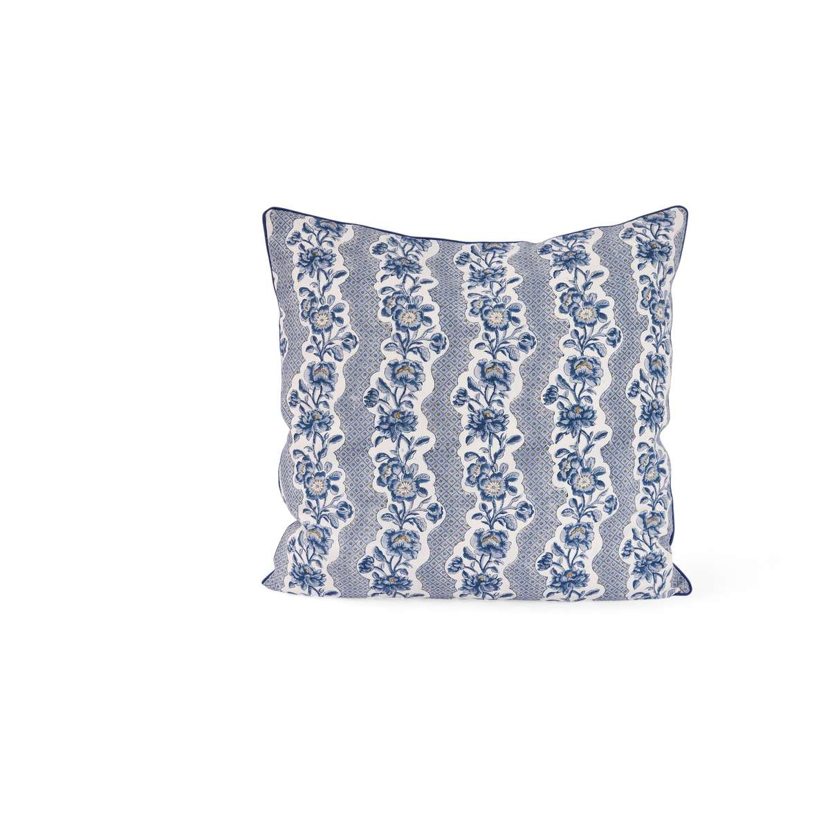 Harbor Blue Blooming Trellis – Hand Block Printed Cotton Pillow Cover (20" x 20")