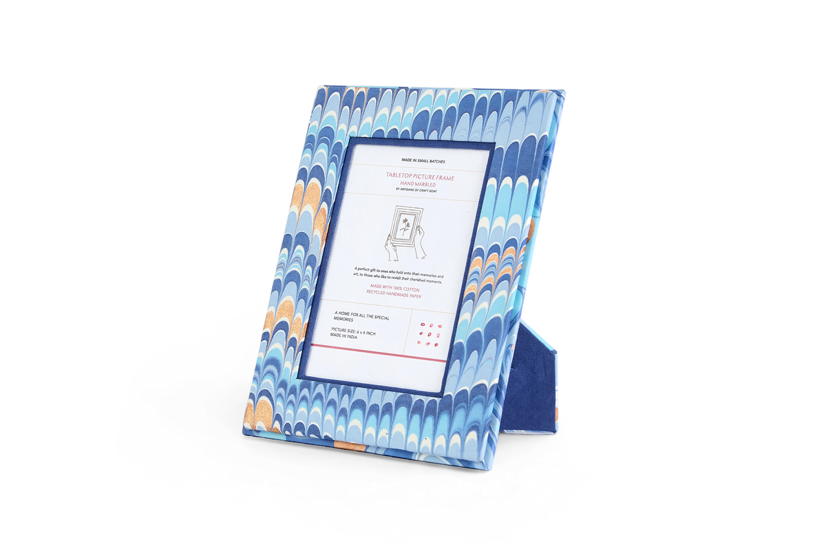 Harbor Blue Mountain – Hand Marbled Tabletop Picture Frame (7.25" x 5.75", fits 6" x 4" photo)
