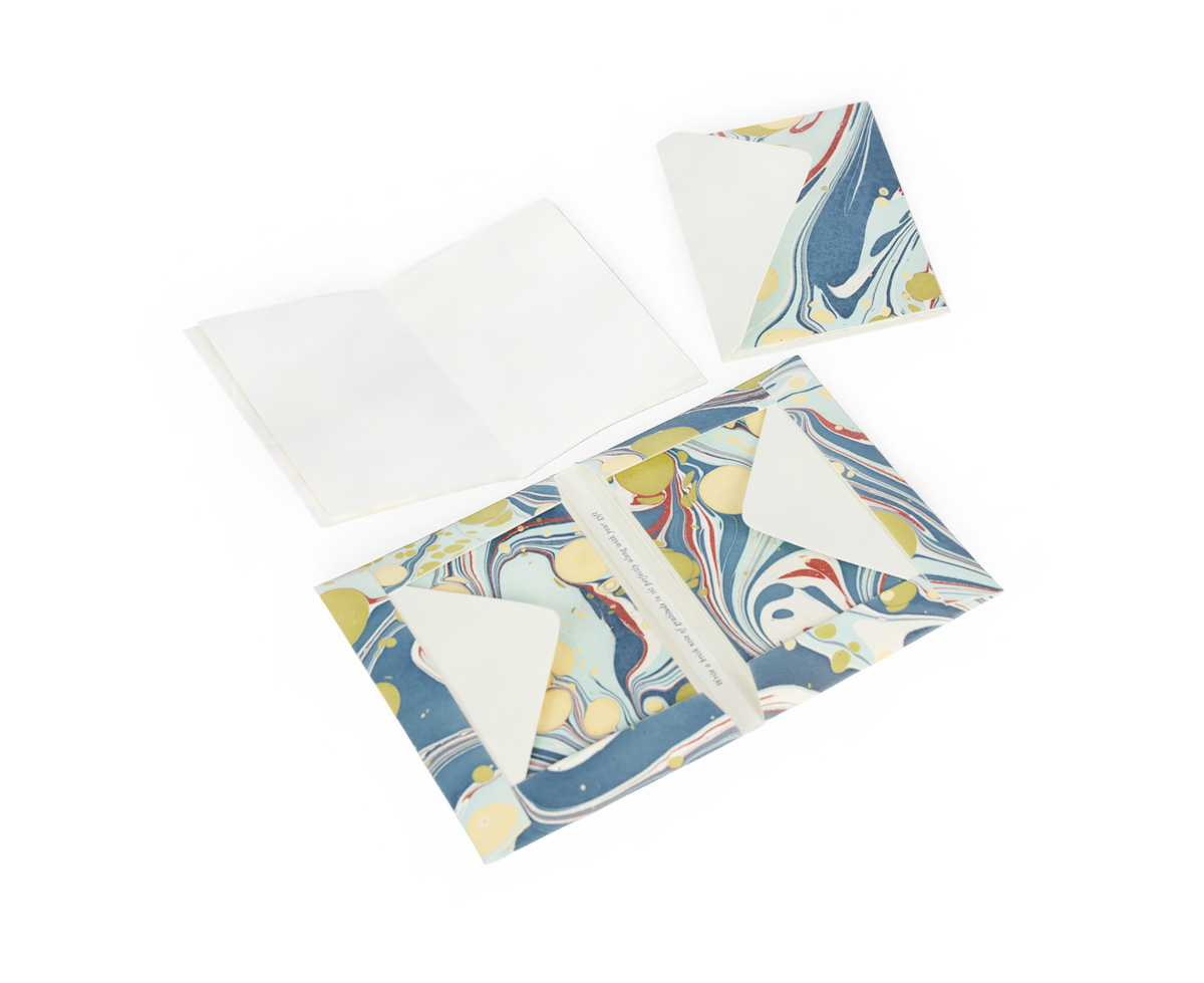 Ocean Stone – Hand Marbled Greeting Card Folder Set (6” x 4” | 100% Recycled Cotton Paper)