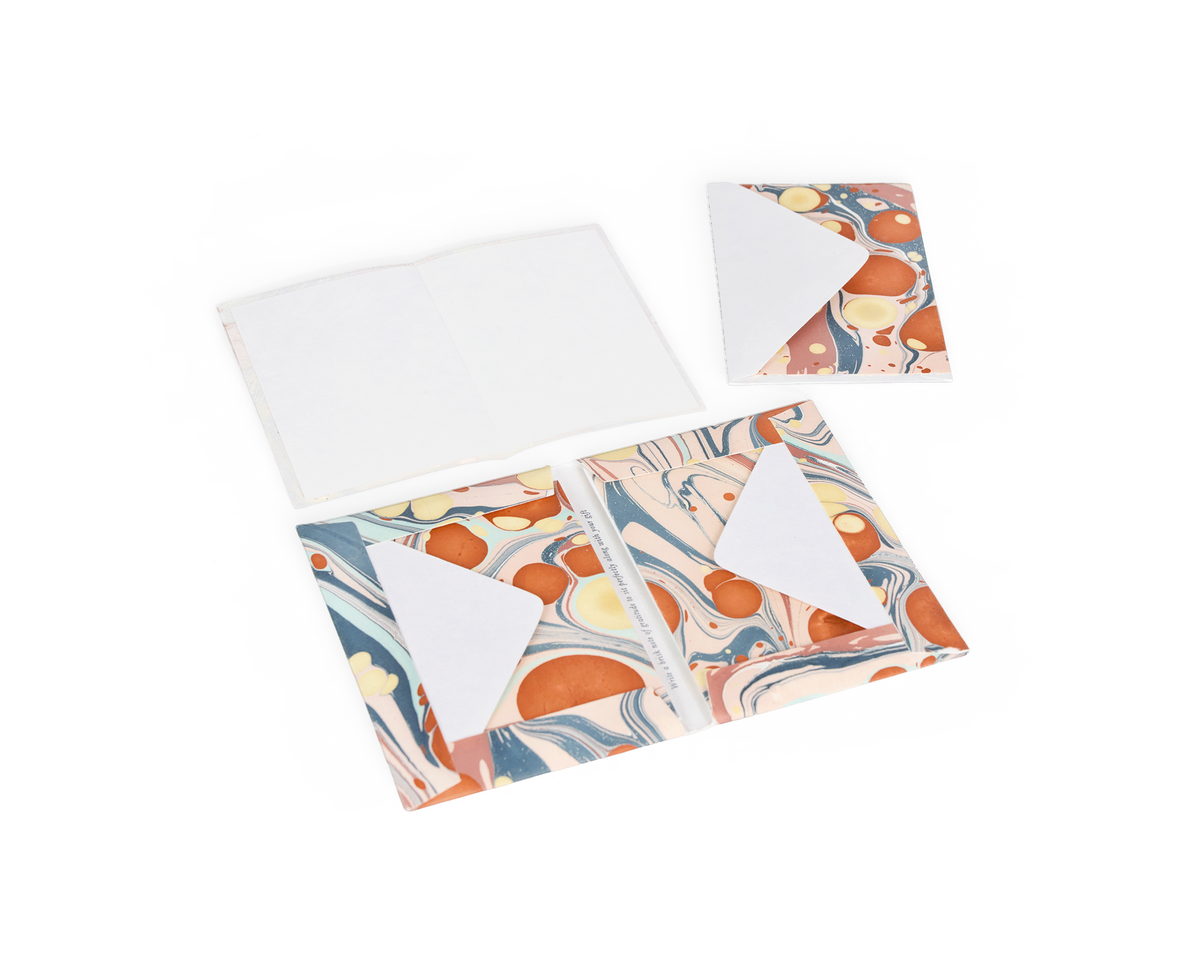 Sunset Stone – Hand Marbled Greeting Card Folder Set (6” x 4” | 100% Recycled Cotton Paper)