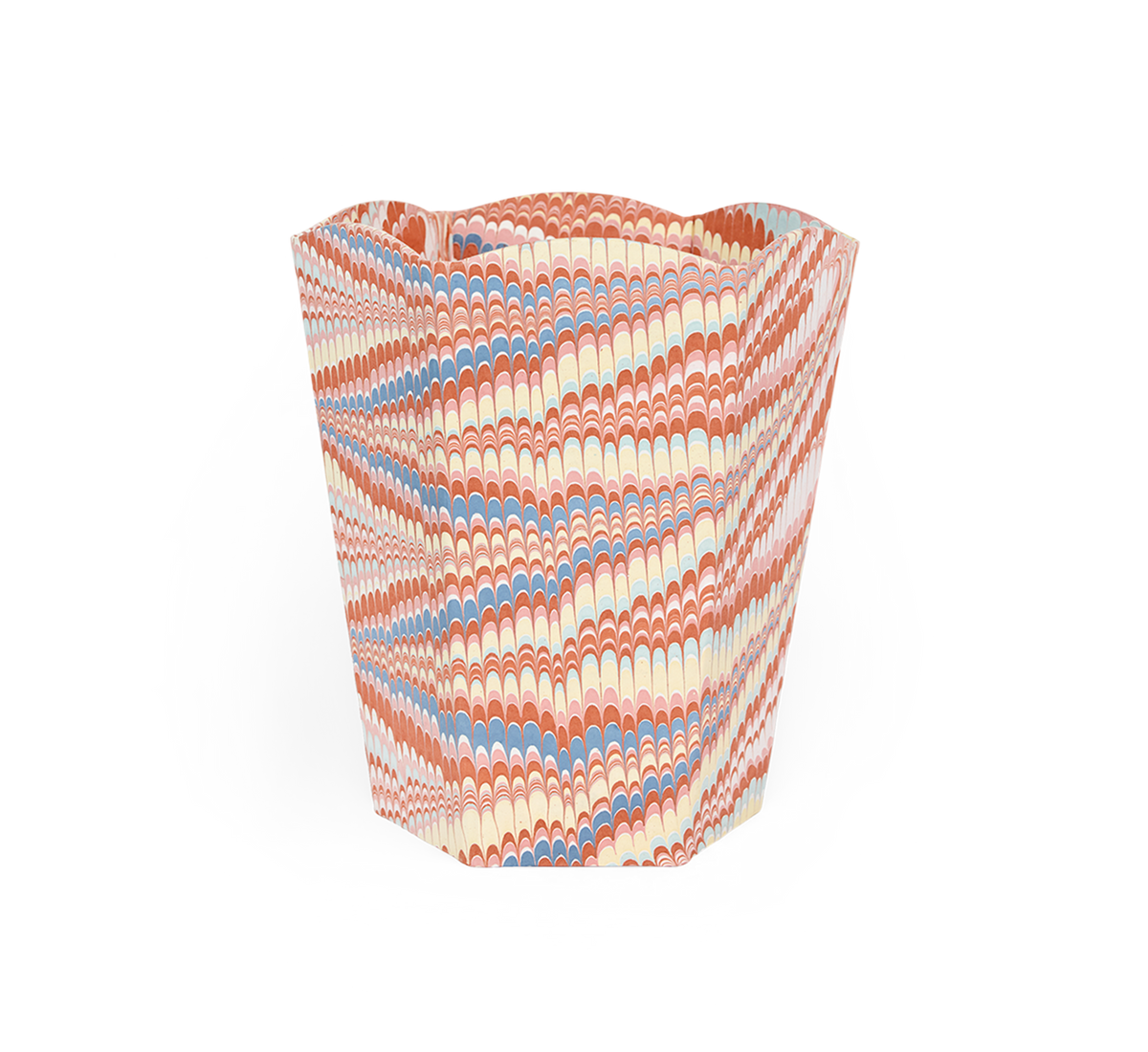 Sunset Wave – Hand Marbled Scalloped Basket (9.5" W x 9.5" D x 12" H.)