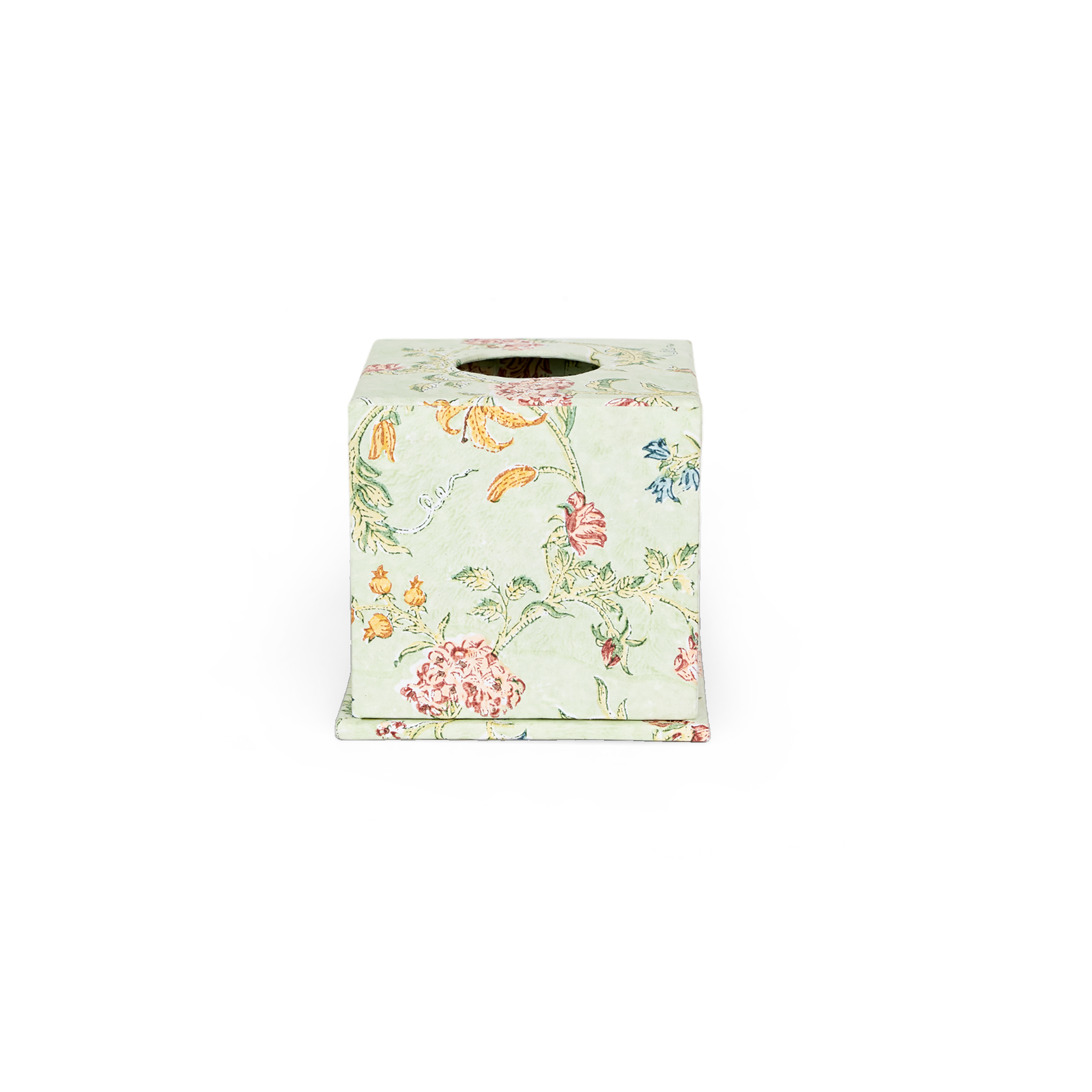 Meadow Garden – Hand Block Printed Tissue Box Cover (5.25” H x 5” W x 5” D)