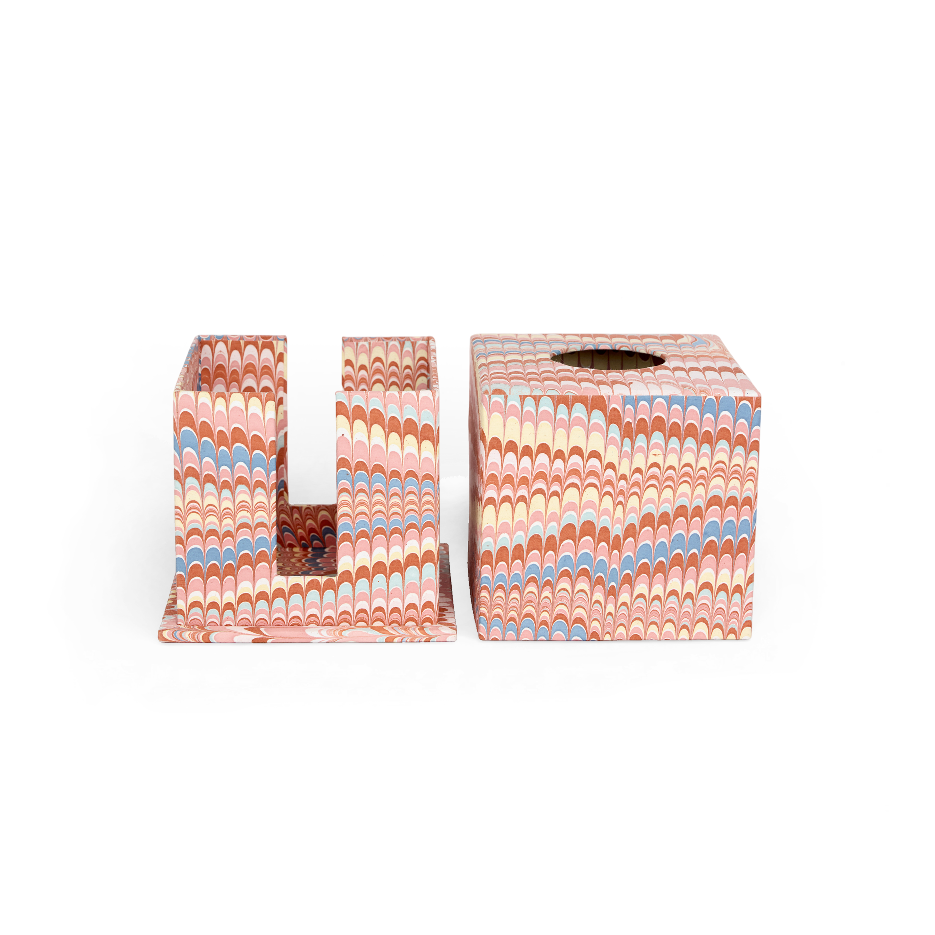 Sunset Wave – Hand Marbled Tissue Box Cover (5.25” H x 5” W x 5” D)