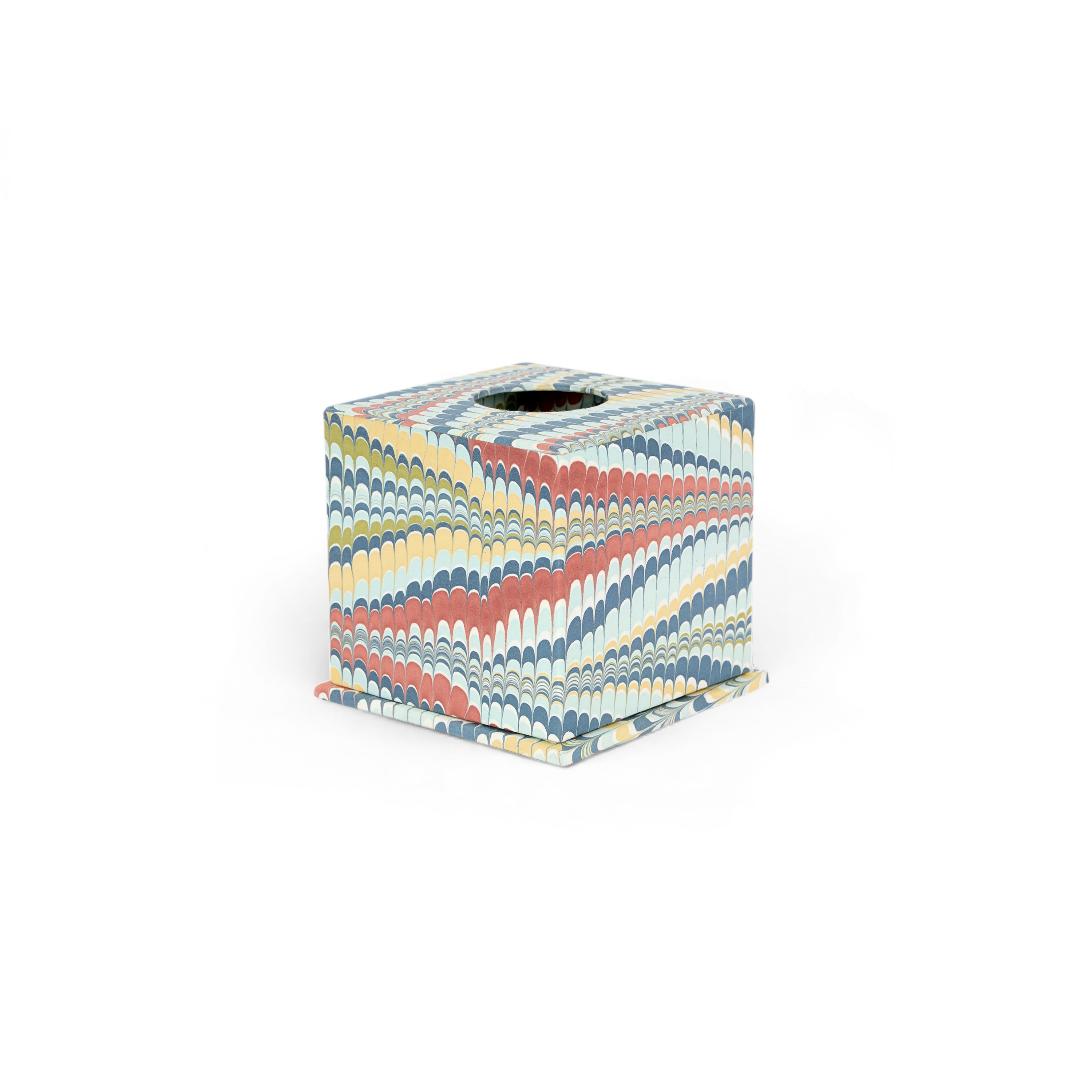 Ocean Wave – Hand Marbled Tissue Box Cover (5.25” H x 5” W x 5” D)
