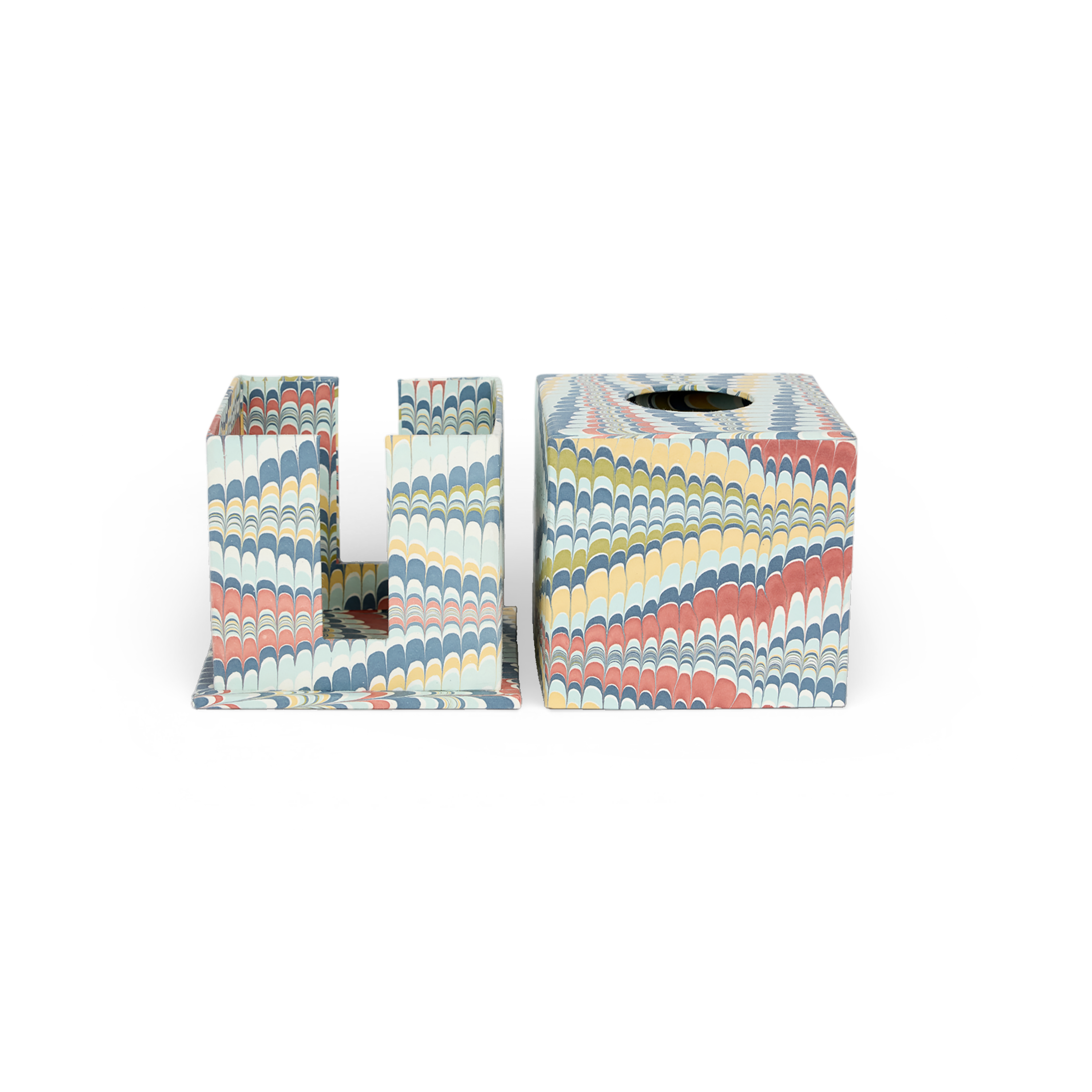 Ocean Wave – Hand Marbled Tissue Box Cover (5.25” H x 5” W x 5” D)
