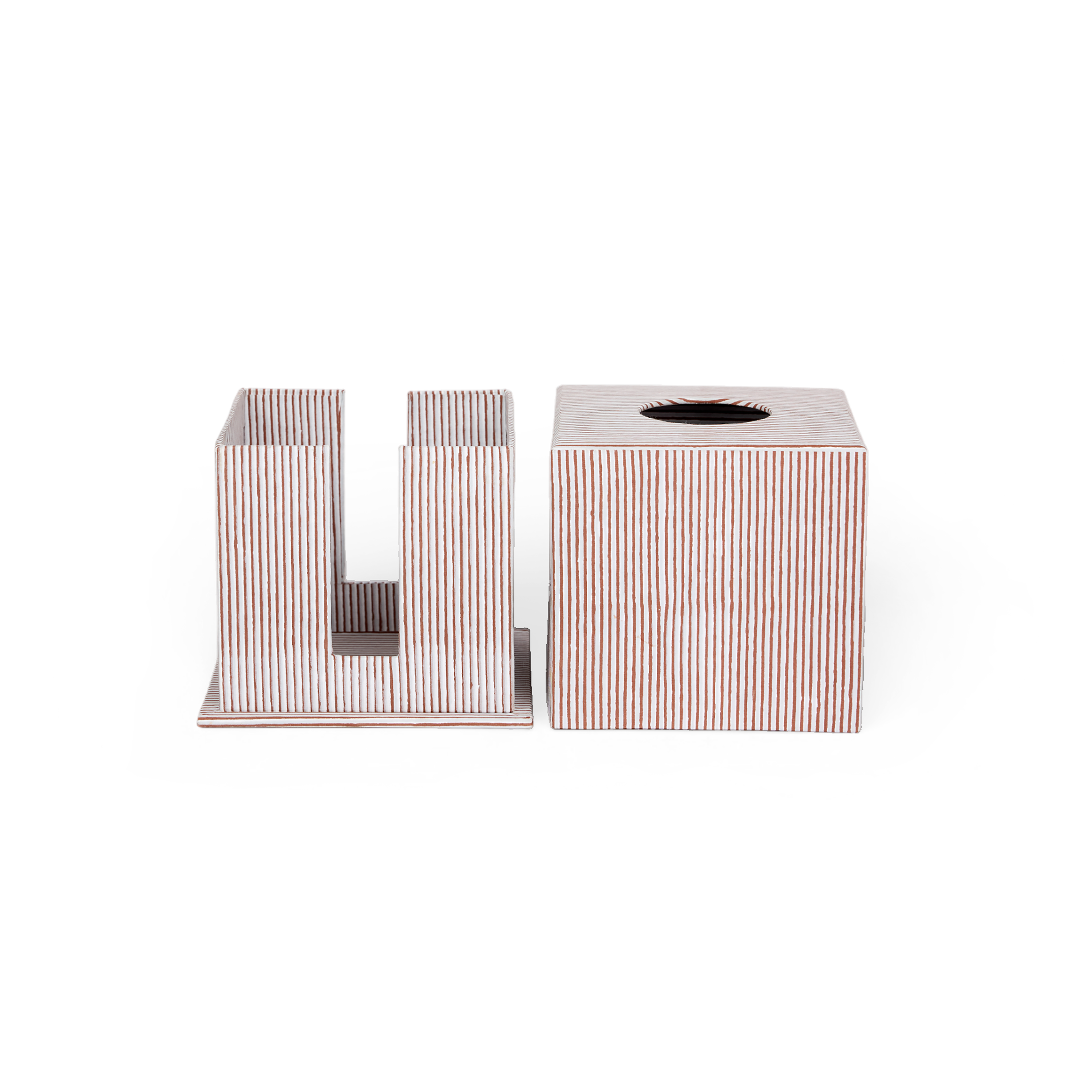 Terracotta Stripe – Hand Block Printed Tissue Box Cover (5.25” H x 5” W x 5” D)