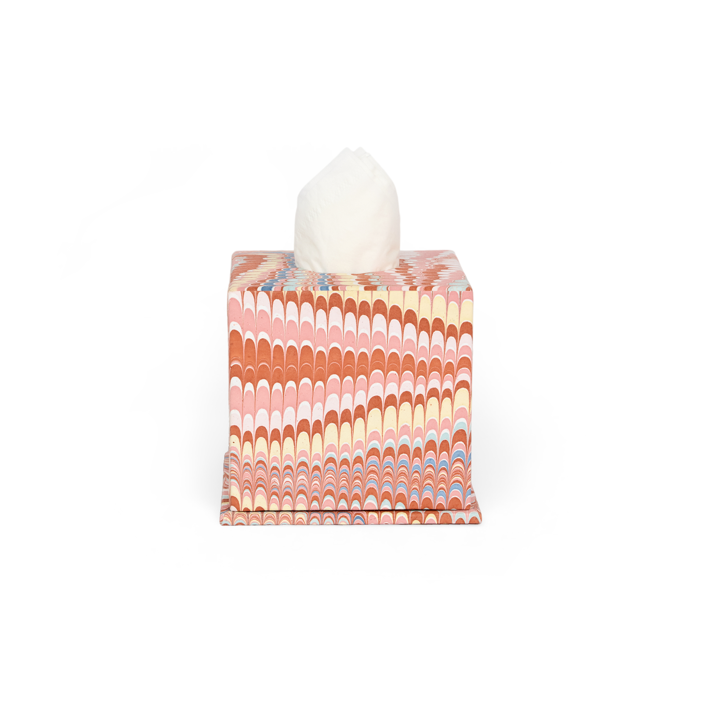 Sunset Wave – Hand Marbled Tissue Box Cover (5.25” H x 5” W x 5” D)