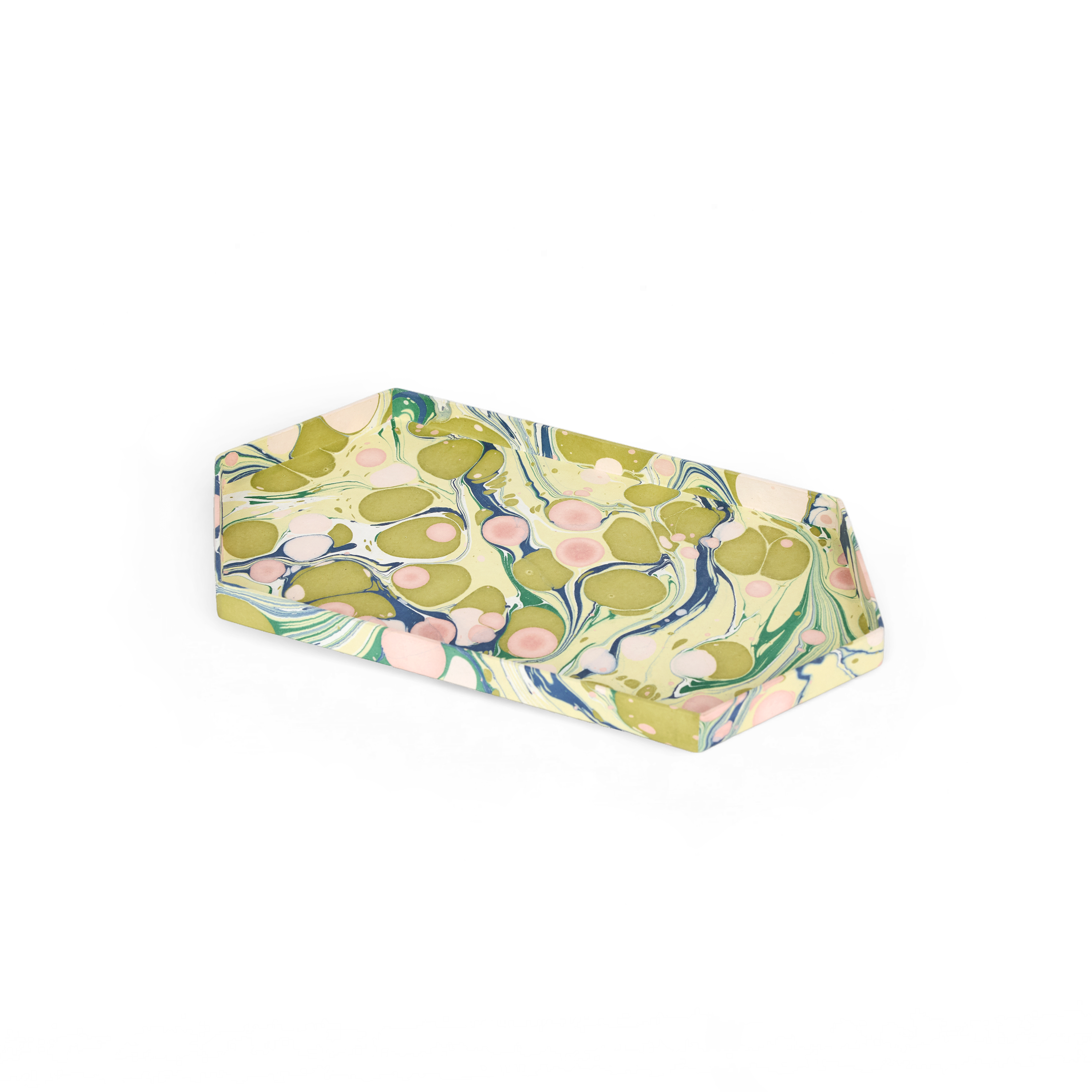 Meadow Stone – Hand Marbled Hexagon Tray Set (Set of 2) (Large: 13" x 7" x 0.75") (Small: 6.5" x 6.5" x 0.6")
