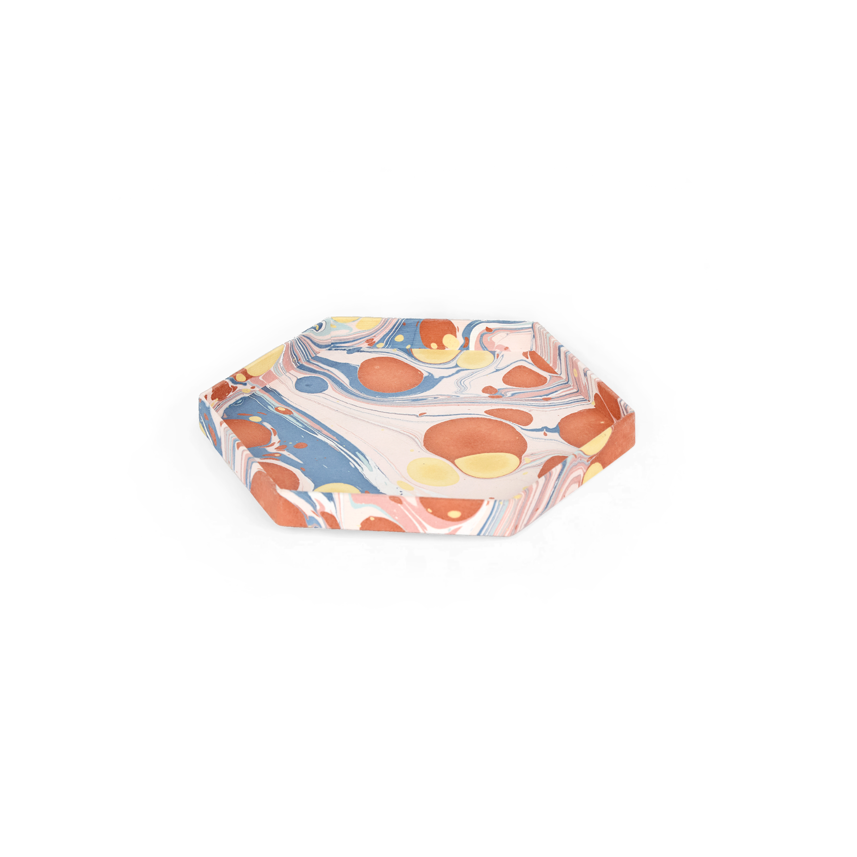 Sunset Stone – Hand Marbled Hexagon Tray Set (Set of 2) (Large: 13" x 7" x 0.75") (Small: 6.5" x 6.5" x 0.6")
