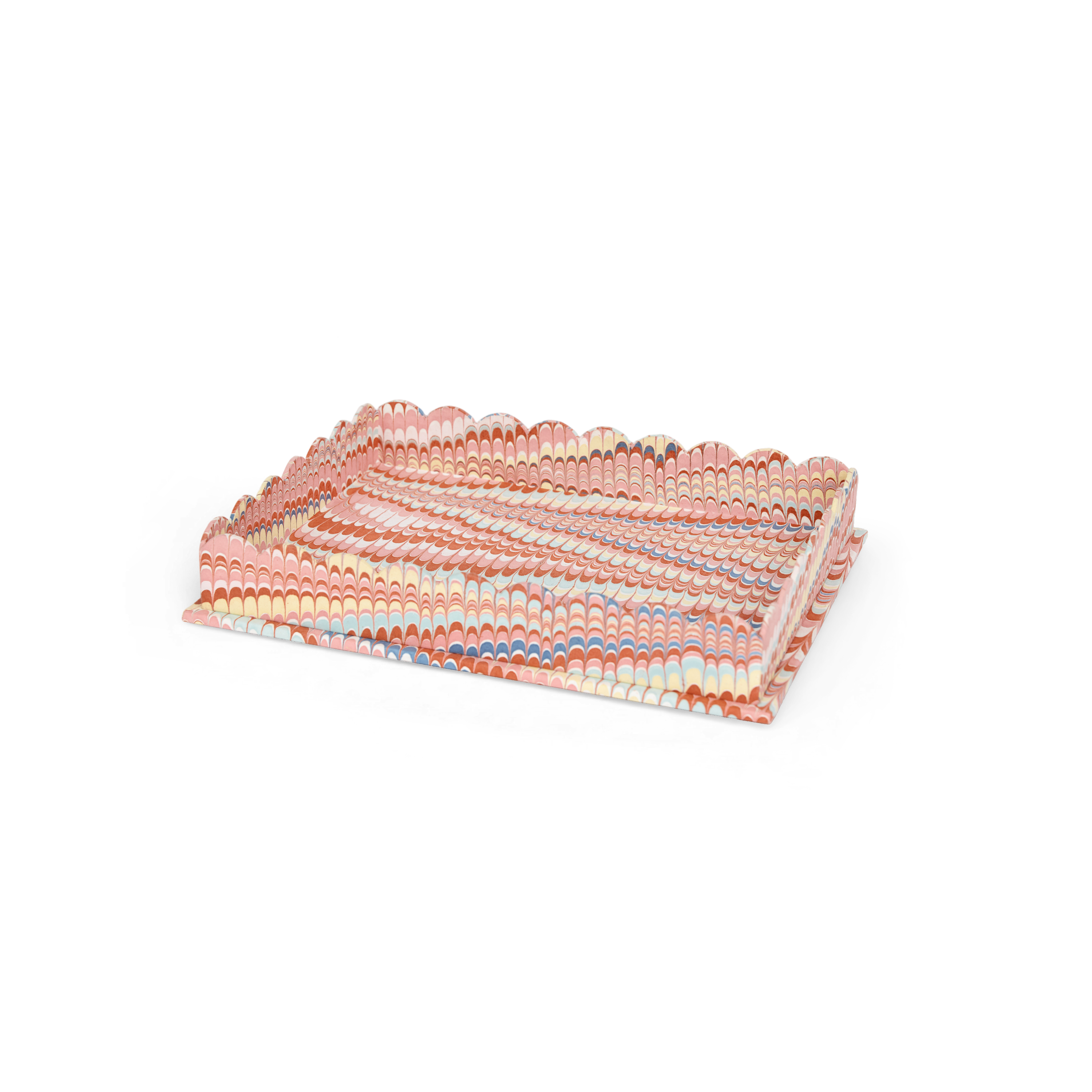 Sunset Wave – Hand Marbled Scalloped Tray in Warm Coastal Tones (12" x 9.5" x 1.5")