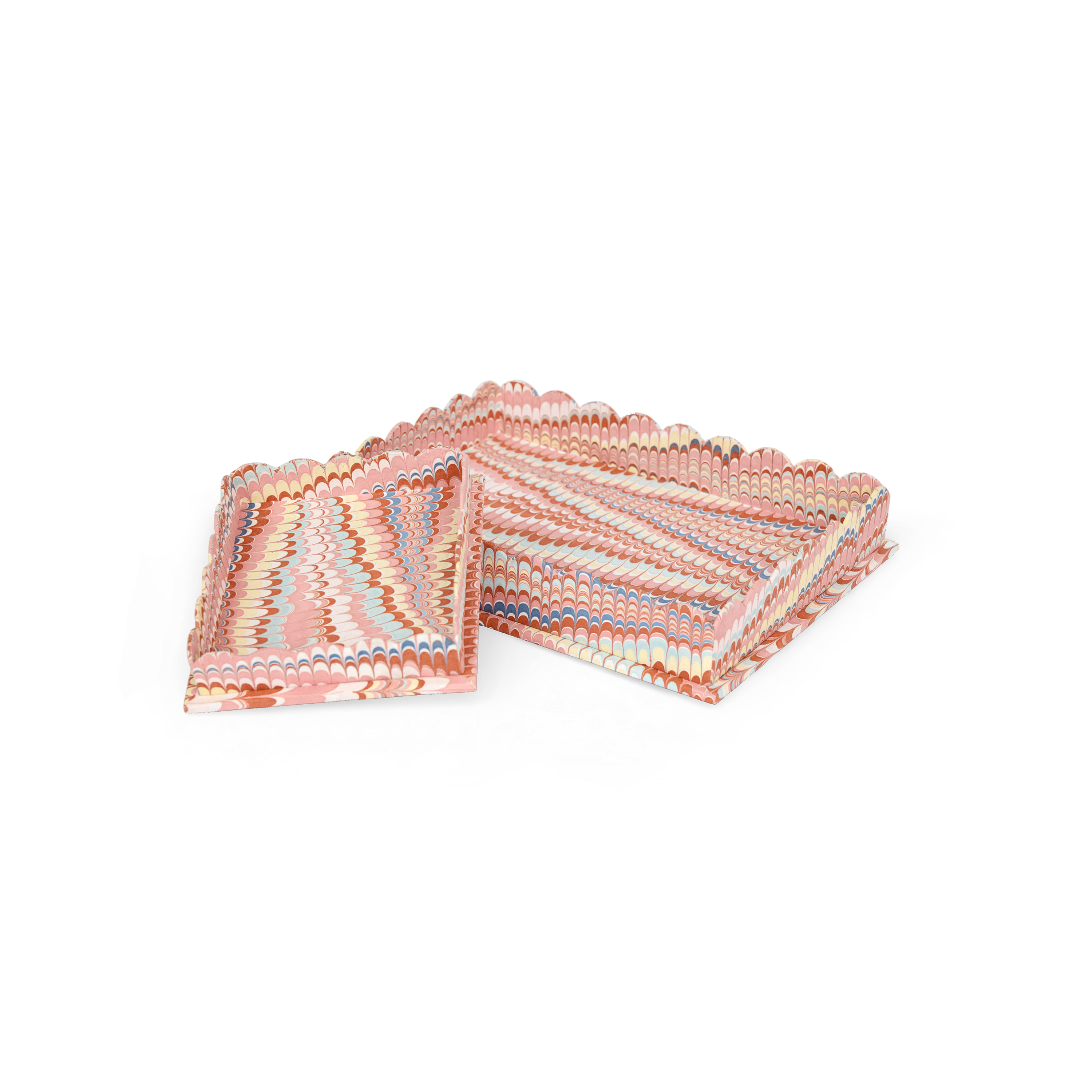 Sunset Wave – Hand Marbled Scalloped Tray in Warm Coastal Tones (12" x 9.5" x 1.5")