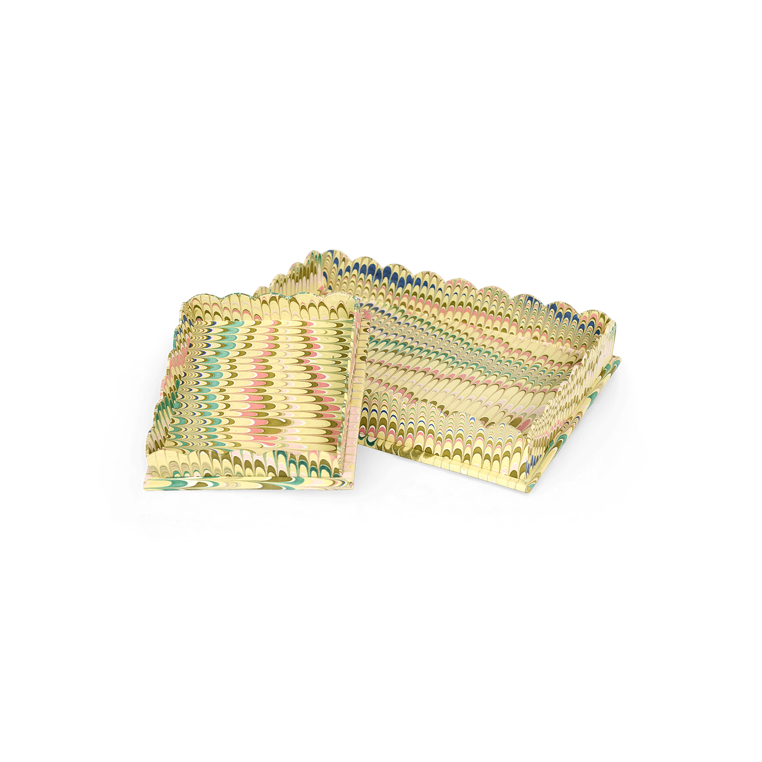 Meadow Wave – Hand Marbled Scalloped Tray in Warm Coastal Tones (12" x 9.5" x 1.5")
