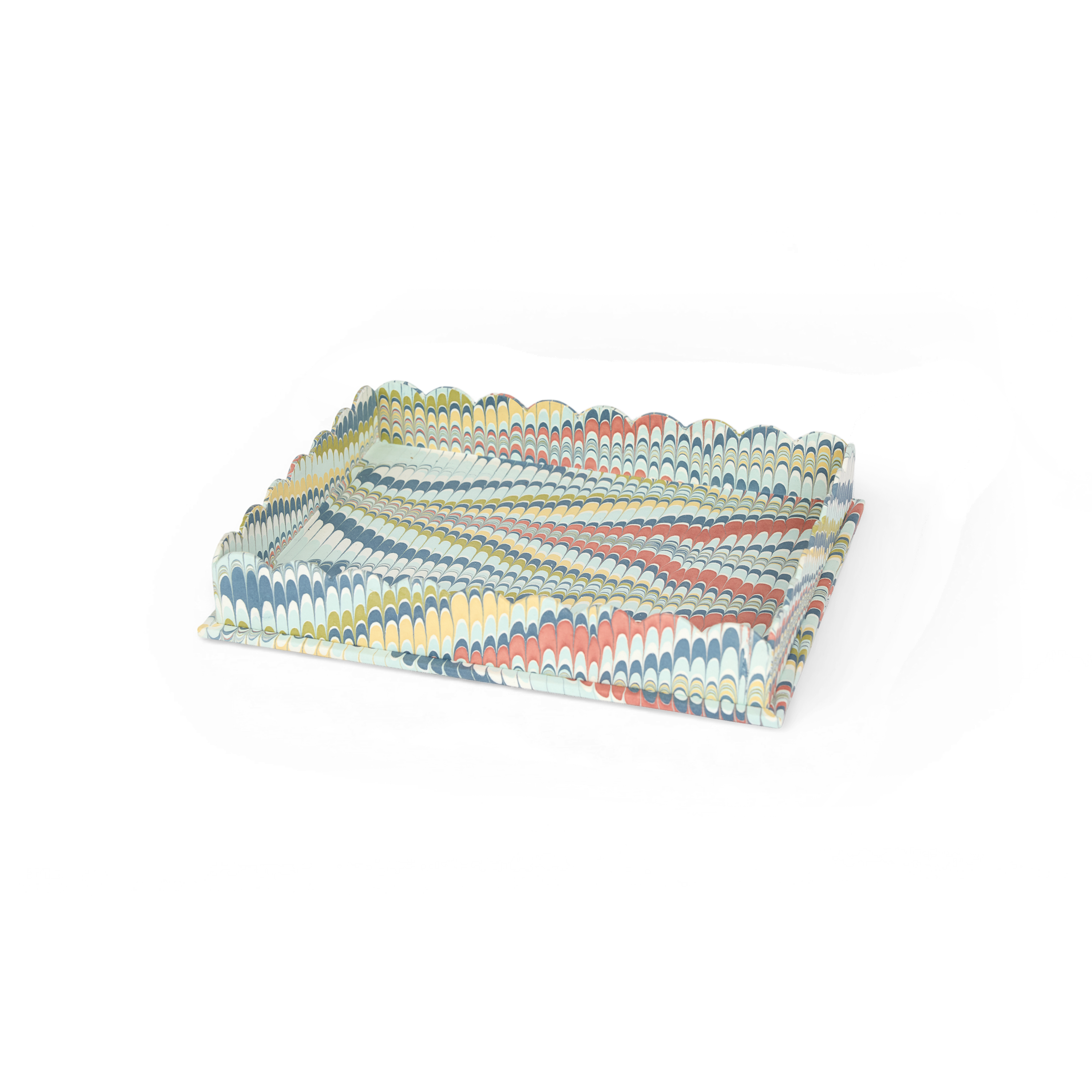 Ocean Wave – Hand Marbled Scalloped Tray in Coastal Tones (12" x 9.5" x 1.5")