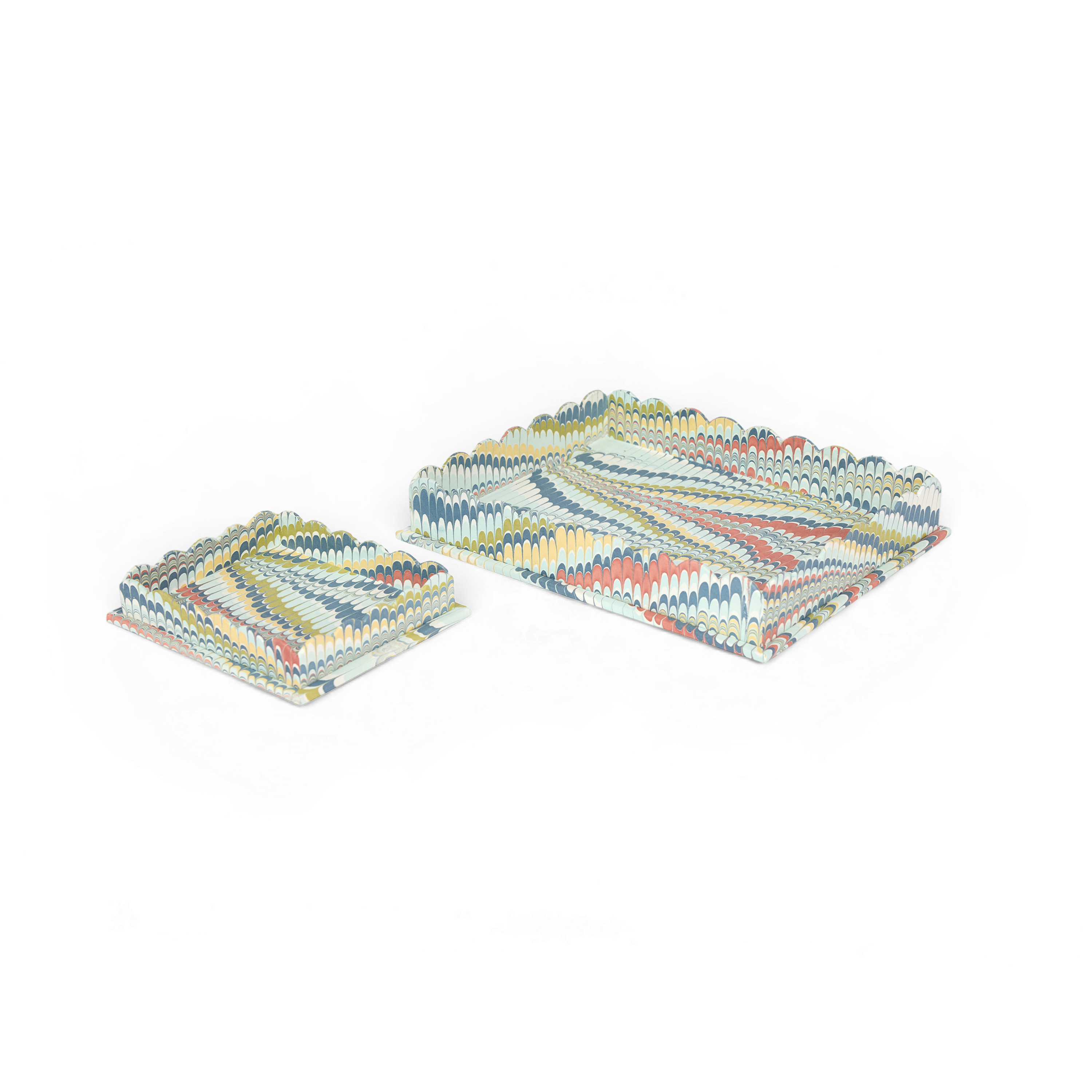 Ocean Wave – Hand Marbled Scalloped Tray in Coastal Tones (12" x 9.5" x 1.5")