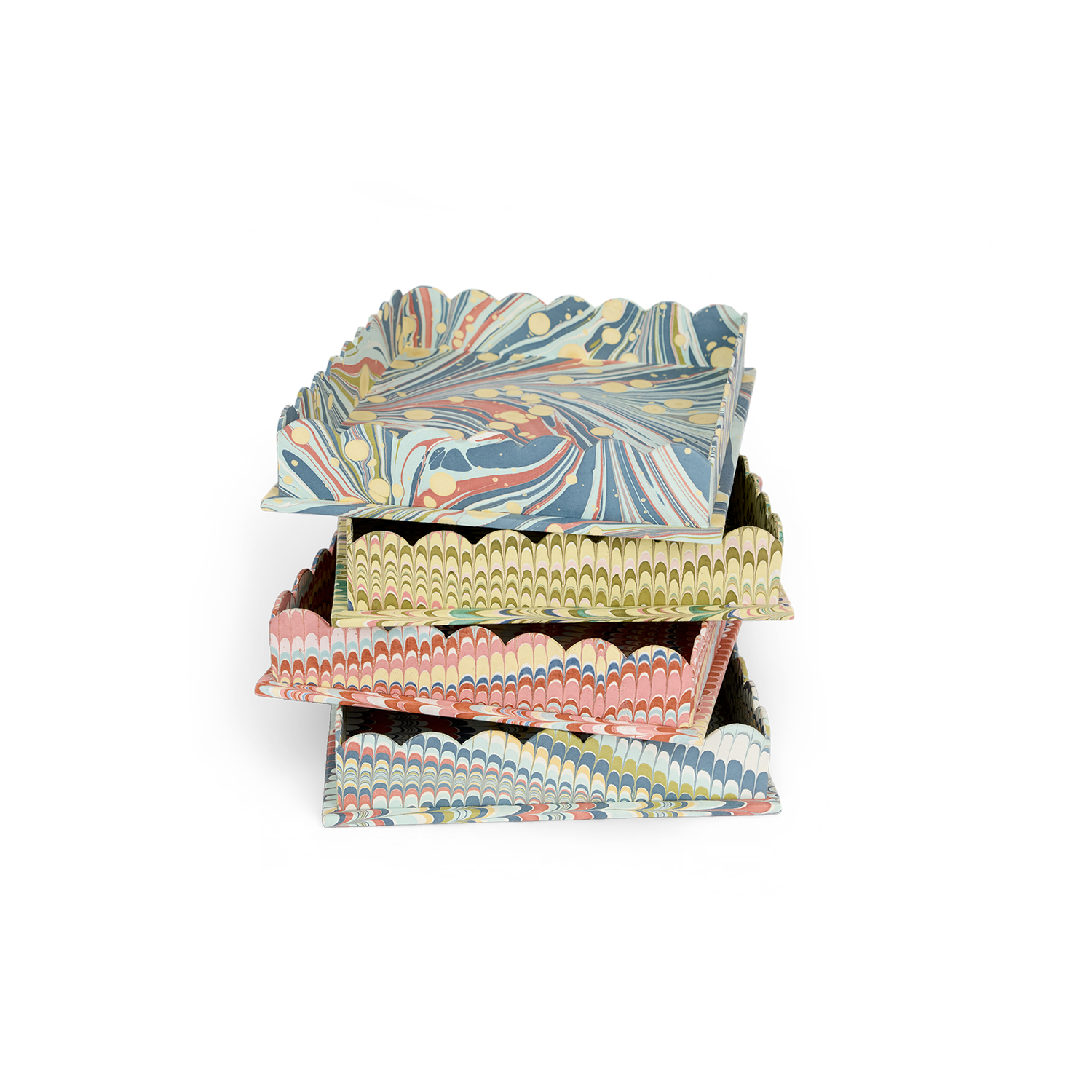 Meadow Wave – Hand Marbled Scalloped Tray in Warm Coastal Tones (12" x 9.5" x 1.5")