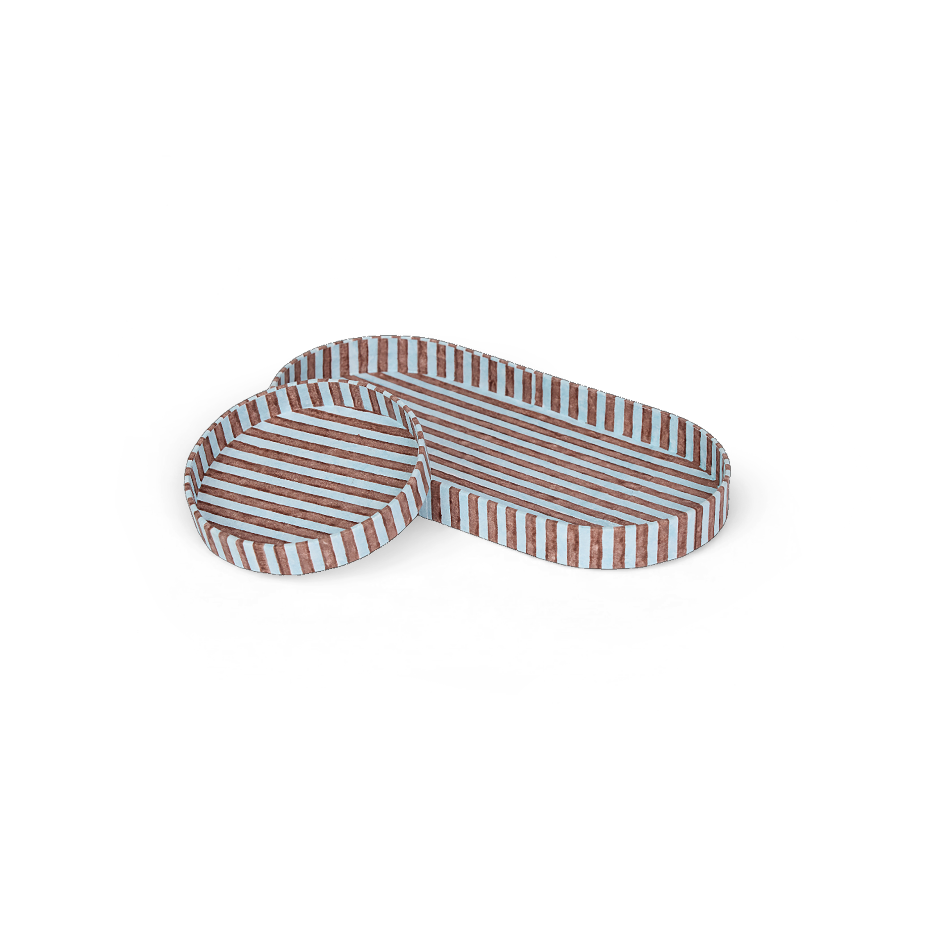 Earthen Stripe – Hand Block Printed Dual Tray Set (Set of 2) (Large: 4.5" x 9" x 1") (Small: 4" x 4" x 0.6")