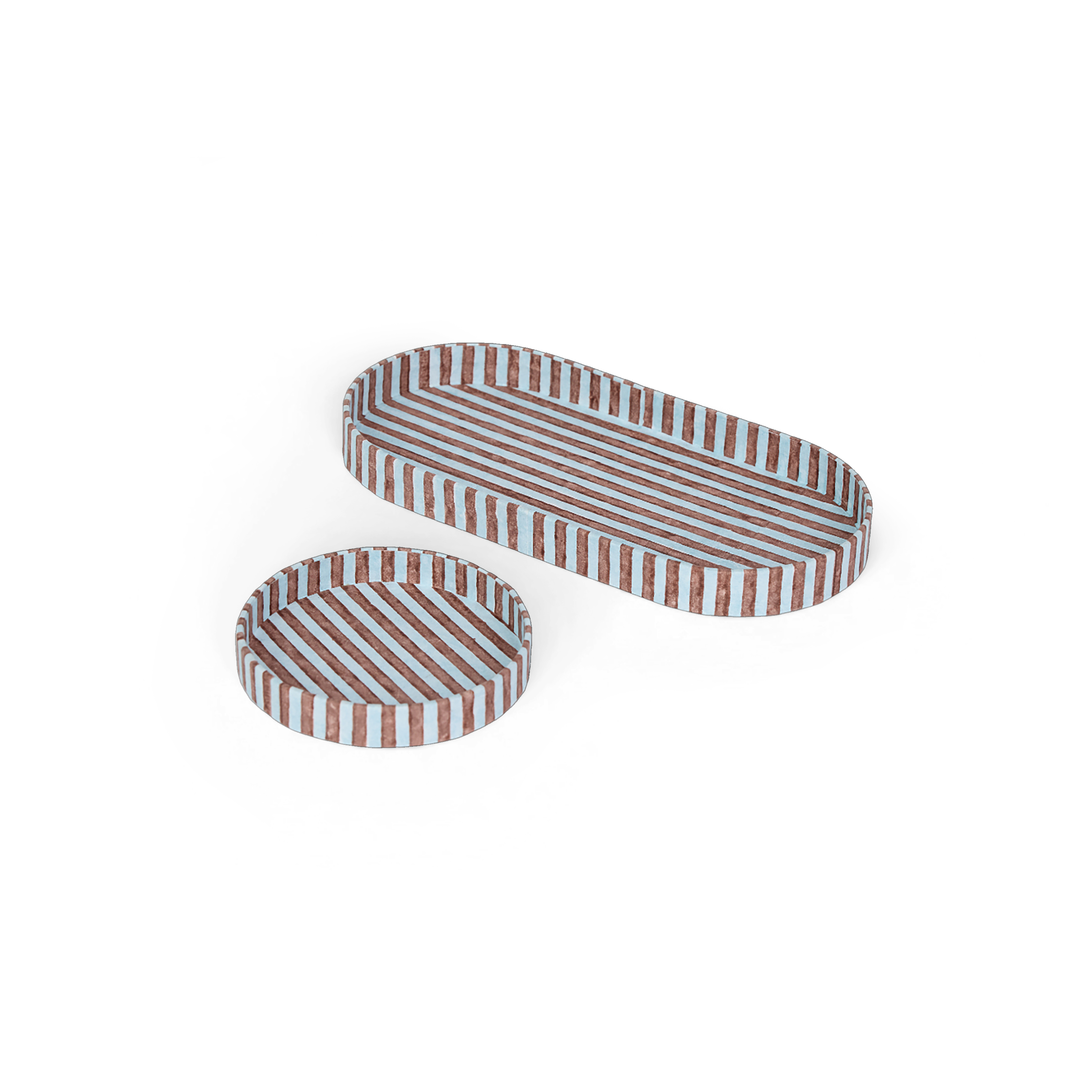 Earthen Stripe – Hand Block Printed Dual Tray Set (Set of 2) (Large: 4.5" x 9" x 1") (Small: 4" x 4" x 0.6")