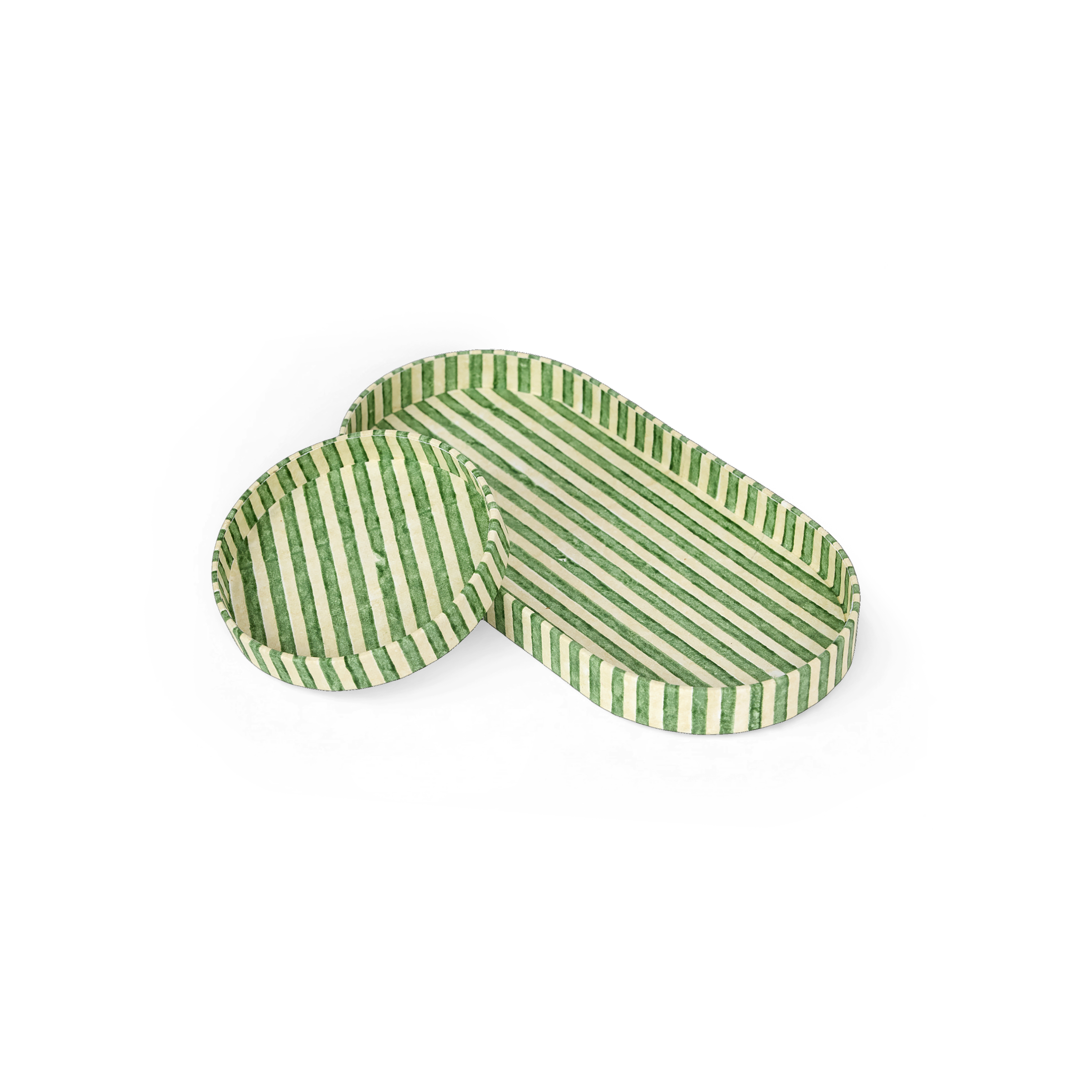 Meadow Stripe – Hand Block Printed Tray Set (Set of 2) (Large: 4.5" x 9" x 1") (Small: 4" x 4" x 0.6")